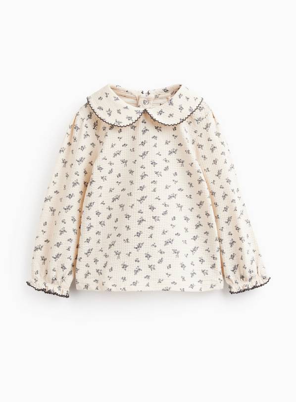 Cream Floral Print Collared Top 12-18 months
