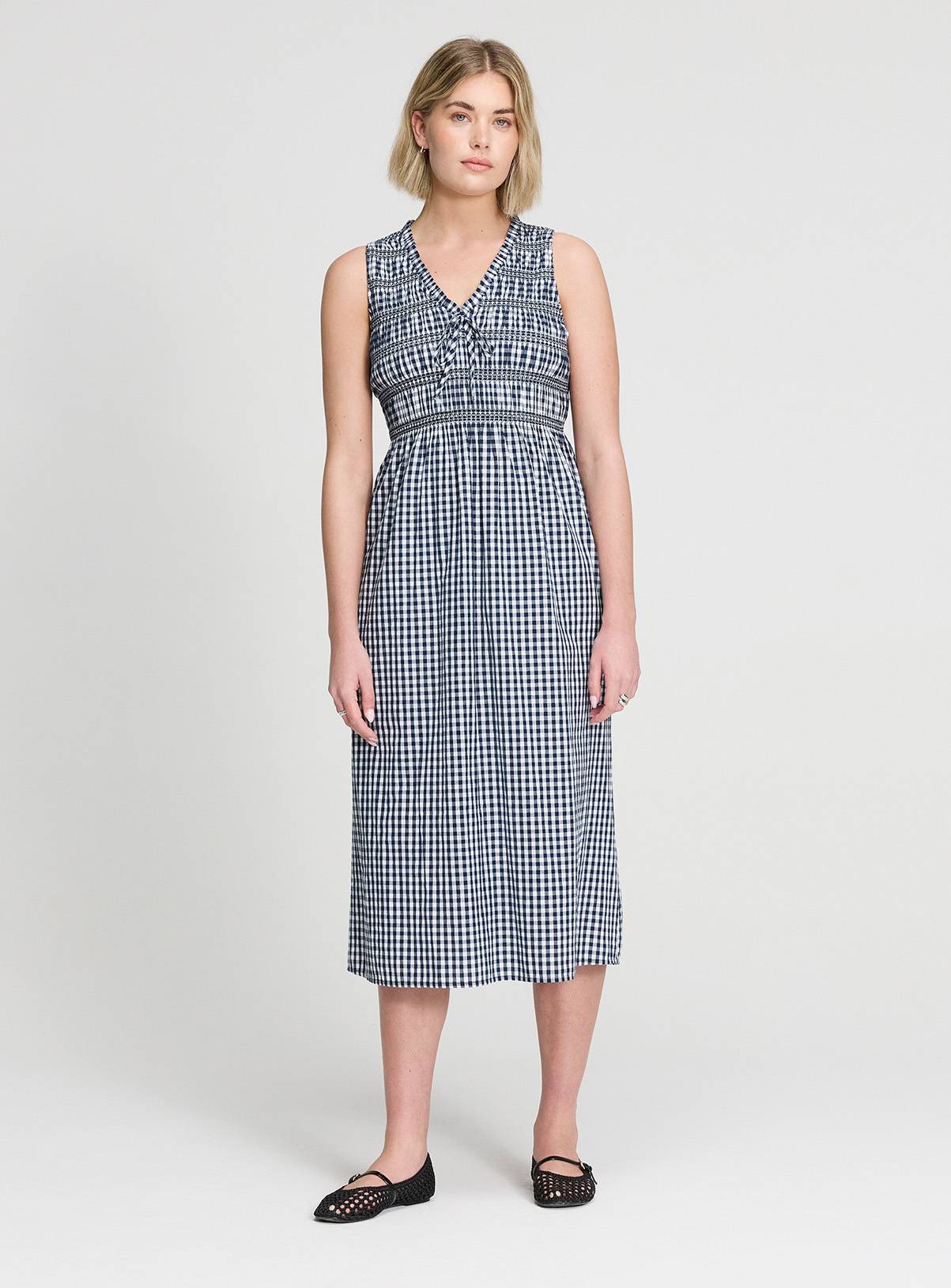 FINERY Hadlee Dress Navy Gingham Check 16 - Image 1