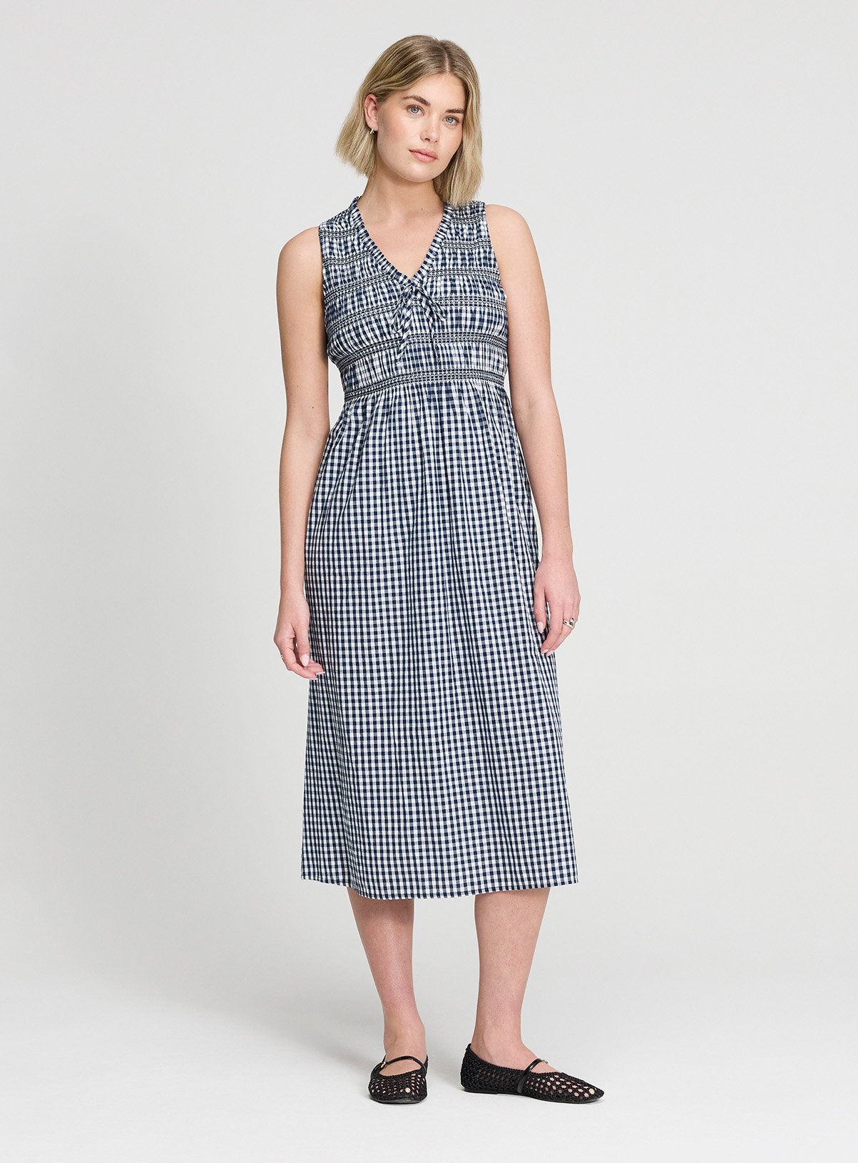 FINERY Hadlee Dress Navy Gingham Check 16 - Image 2 thumbnail