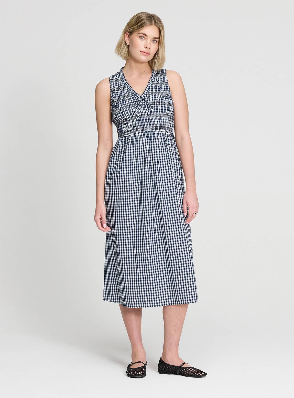 FINERY Hadlee Dress Navy Gingham Check 16 - Image 2