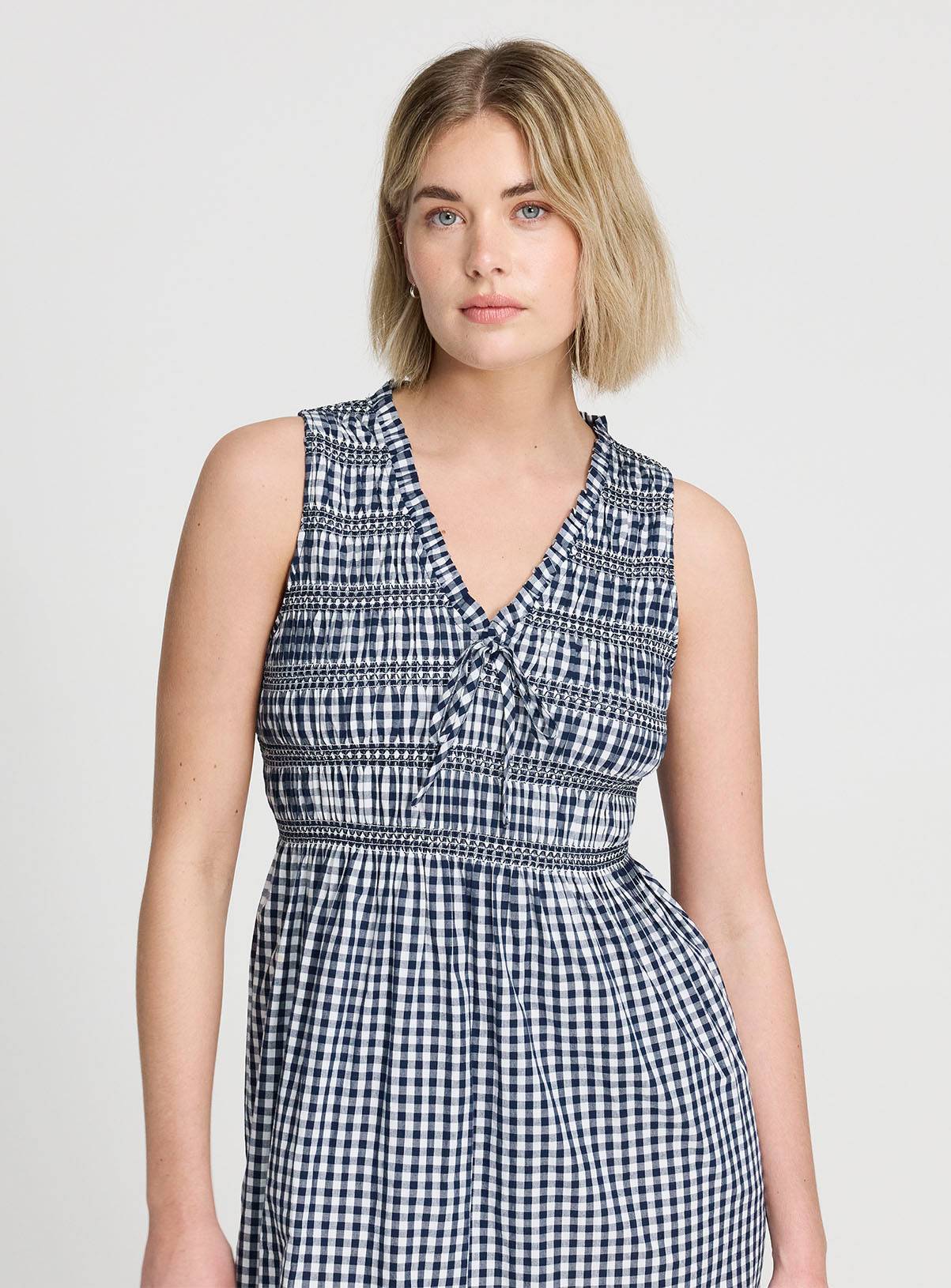 FINERY Hadlee Dress Navy Gingham Check 16 - Image 4