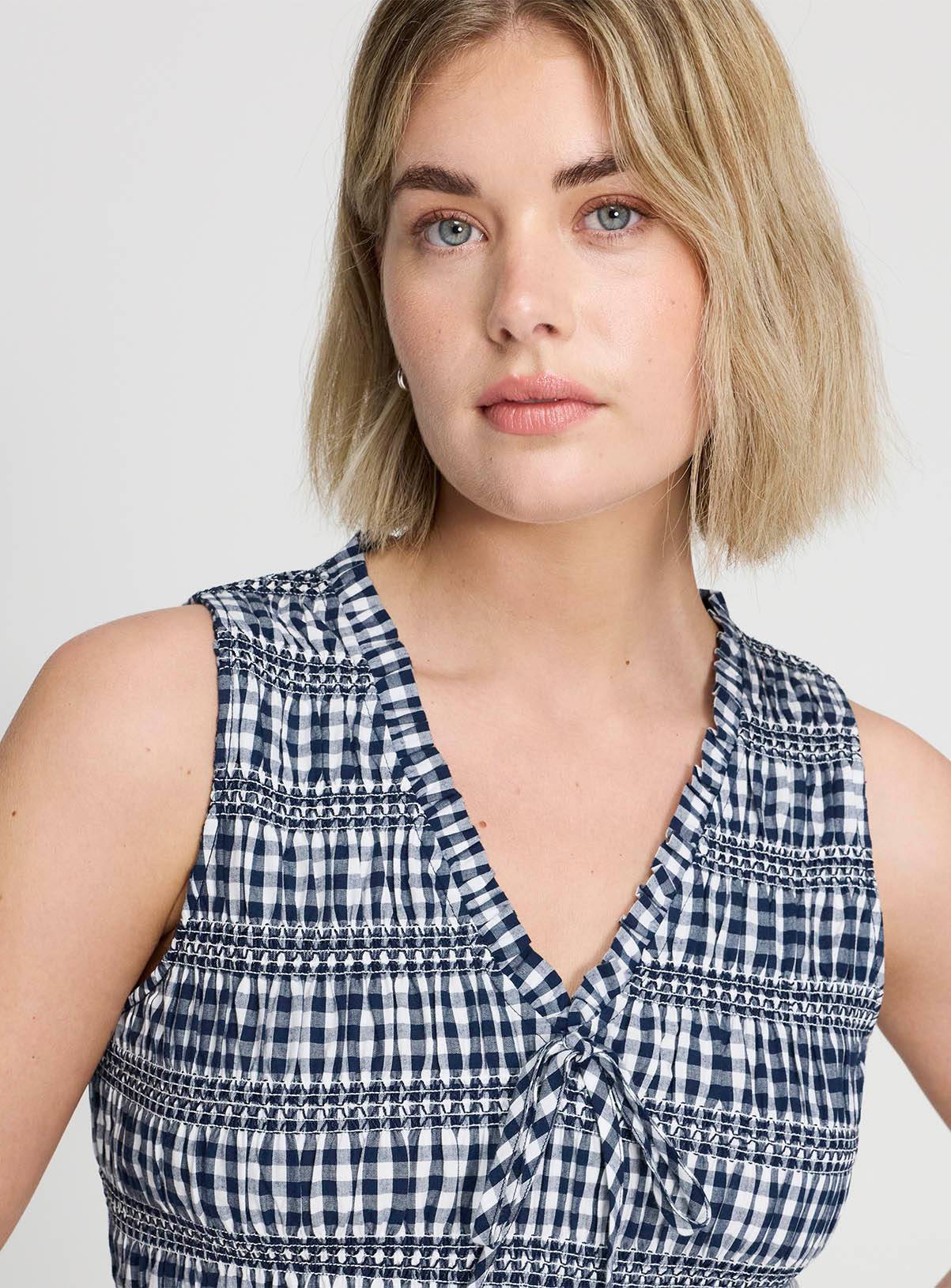 FINERY Hadlee Dress Navy Gingham Check 16 - Image 5