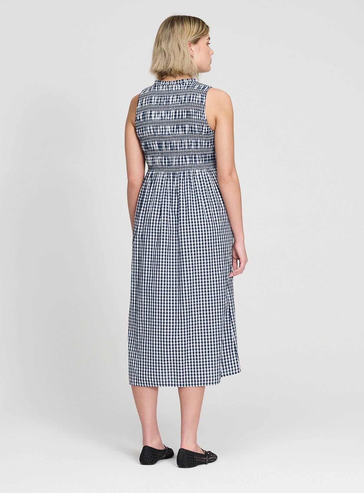 FINERY Hadlee Dress Navy Gingham Check 16 - Image 6 thumbnail