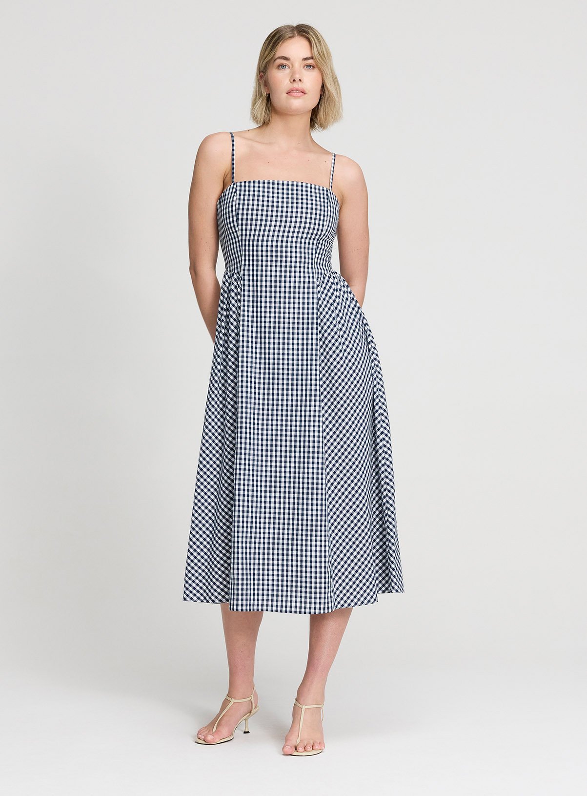 FINERY Romina Dress Navy Gingham Check 10 - Image 3 thumbnail