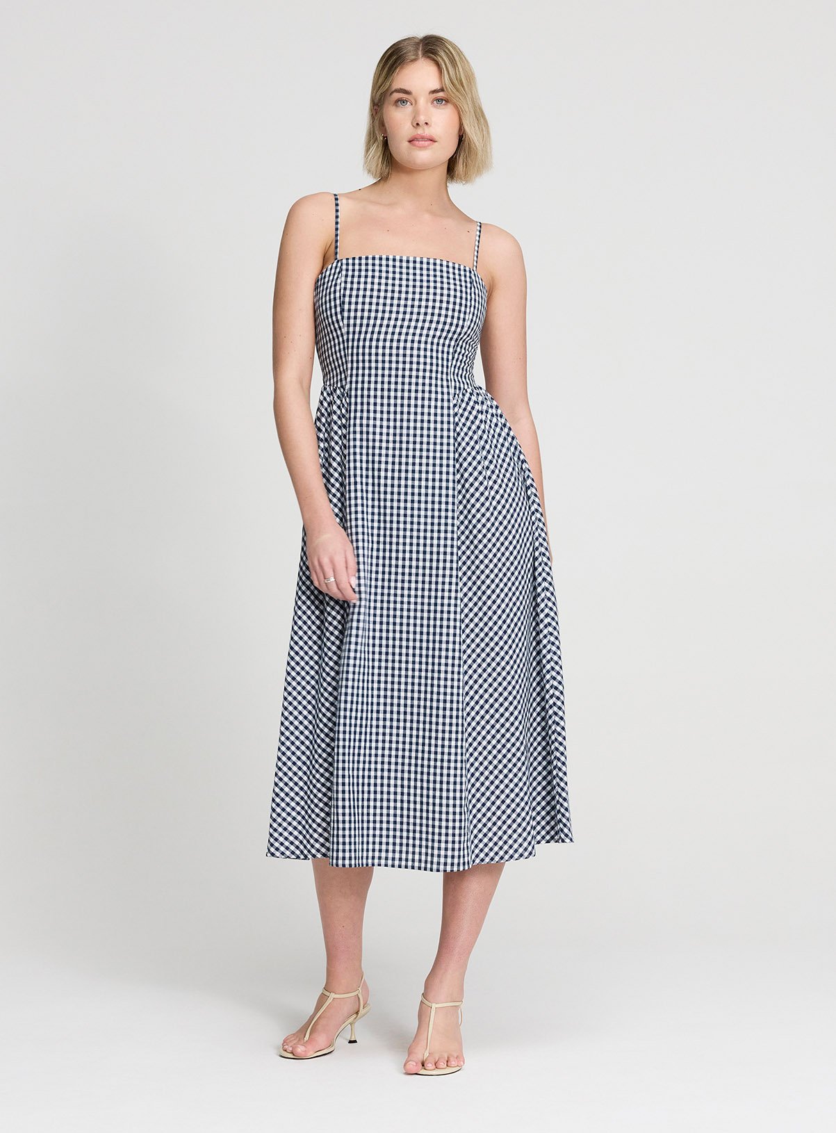 FINERY Romina Dress Navy Gingham Check 10 - Image 4 thumbnail