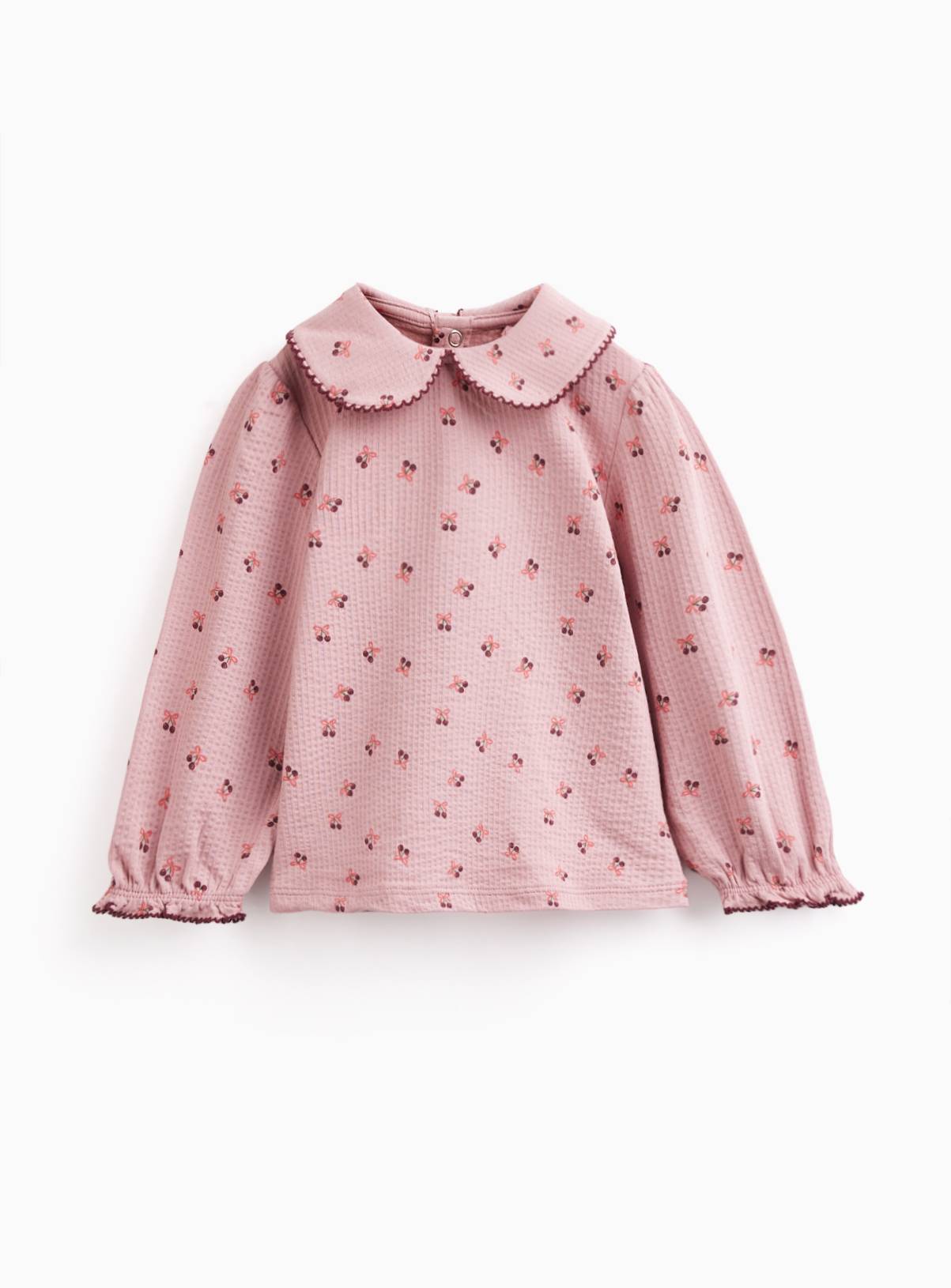 Pink Cherry & Bow Heritage Collar Top 12-18 months - Image 1