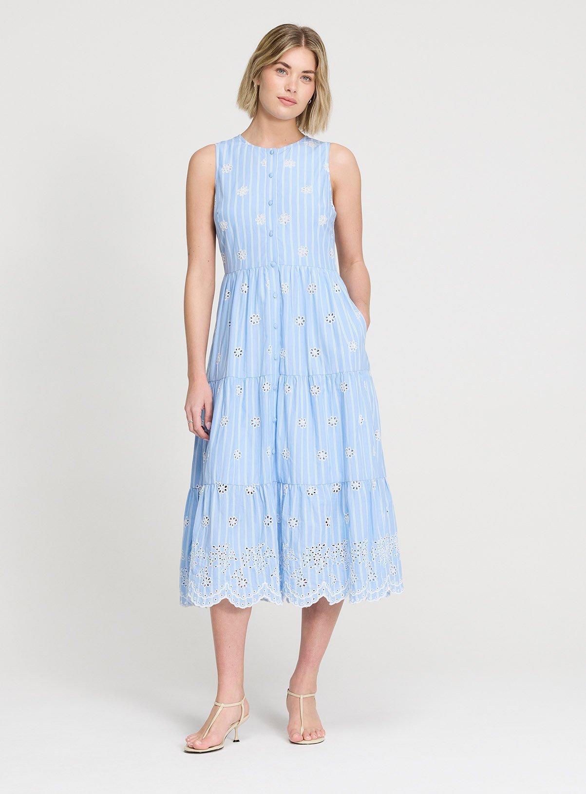 FINERY Rose Broderie Dress Blue Stripe 18 - Image 2 thumbnail