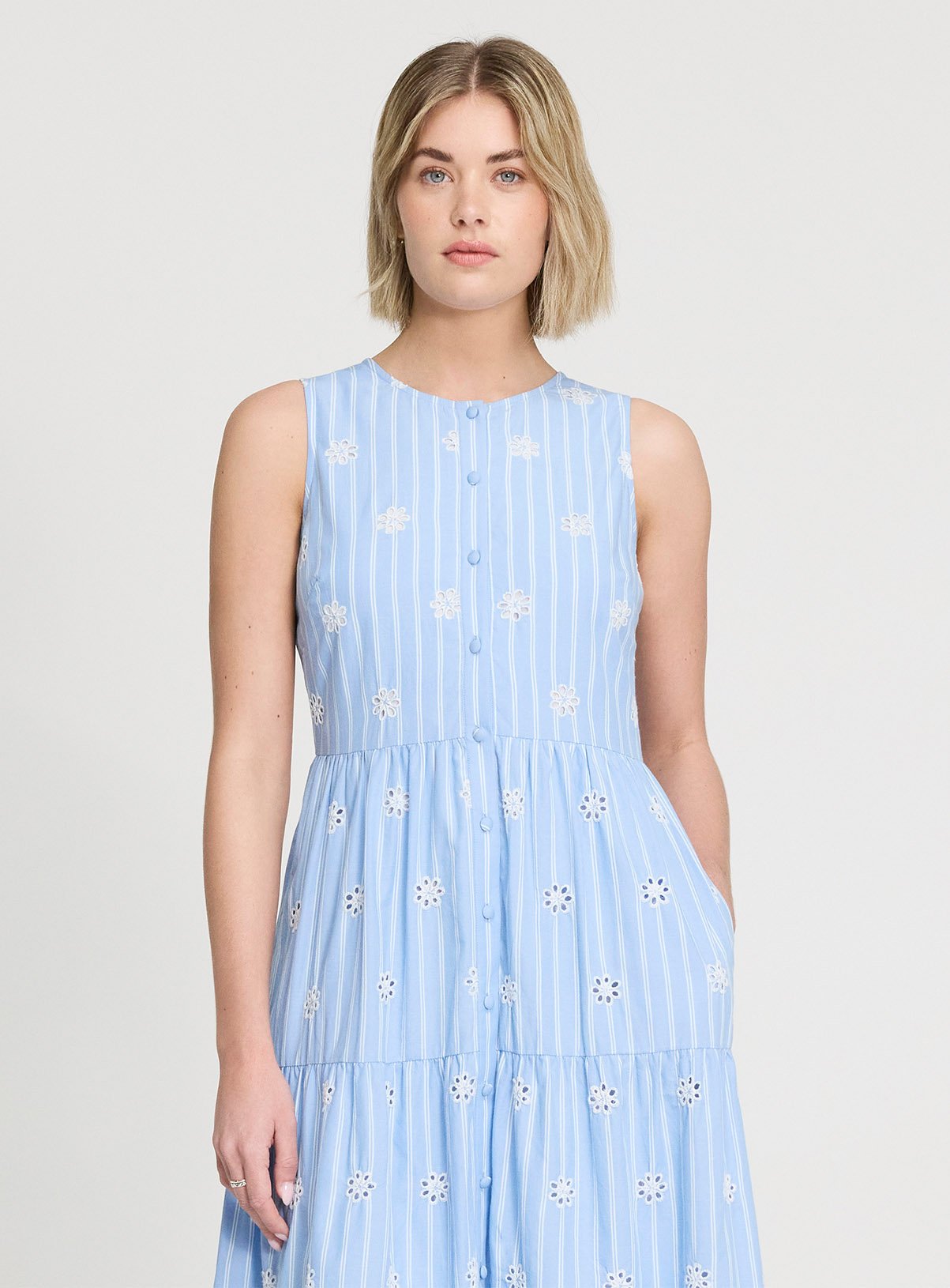 FINERY Rose Broderie Dress Blue Stripe 18 - Image 3 thumbnail