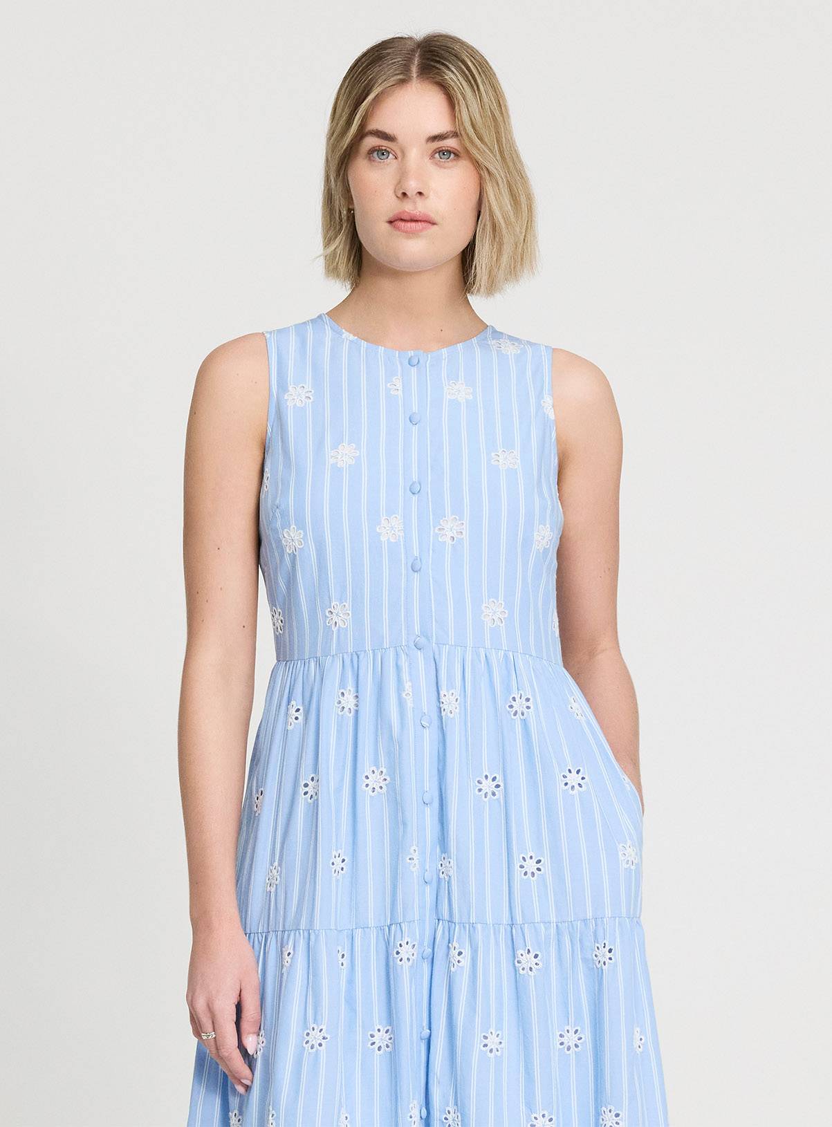 FINERY Rose Broderie Dress Blue Stripe 18 - Image 3