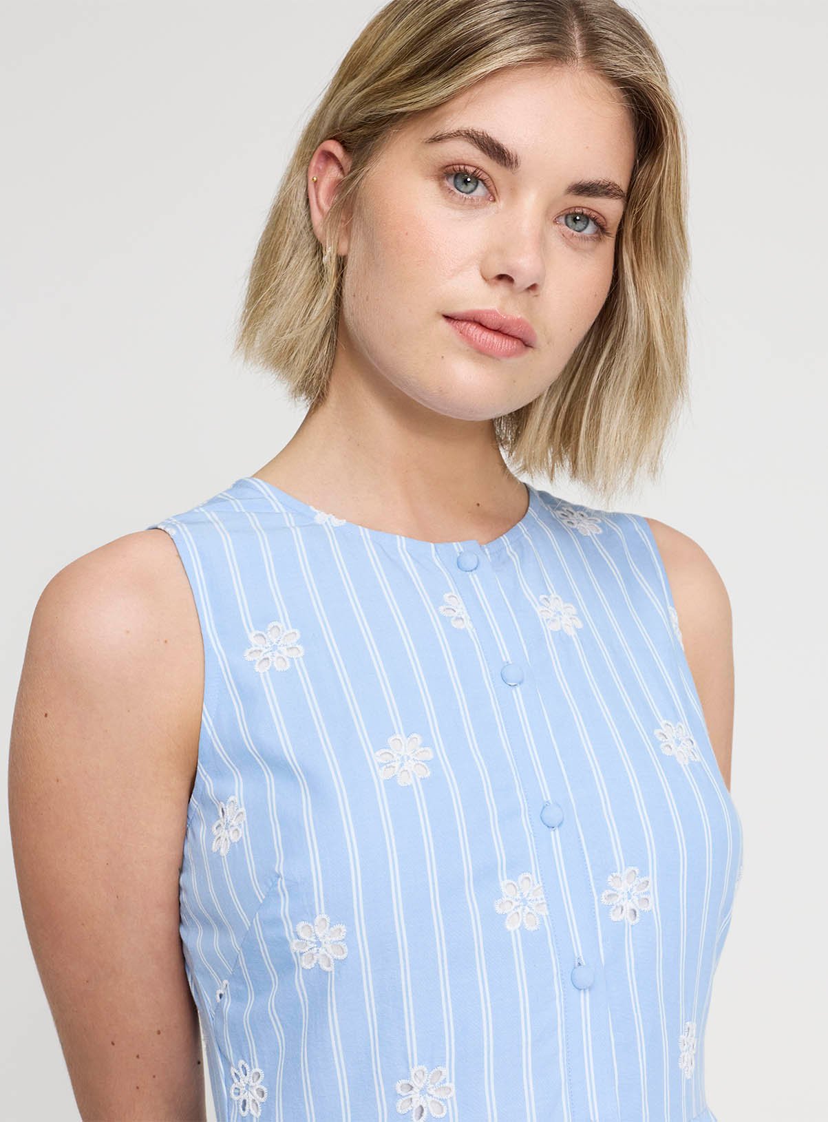 FINERY Rose Broderie Dress Blue Stripe 18 - Image 4 thumbnail