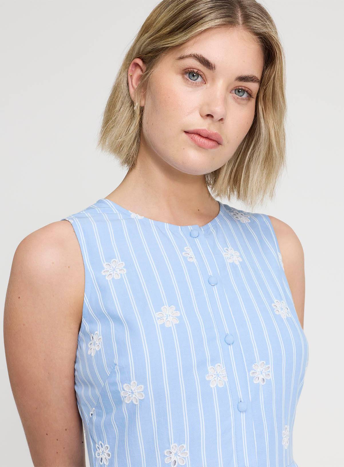FINERY Rose Broderie Dress Blue Stripe 18 - Image 4