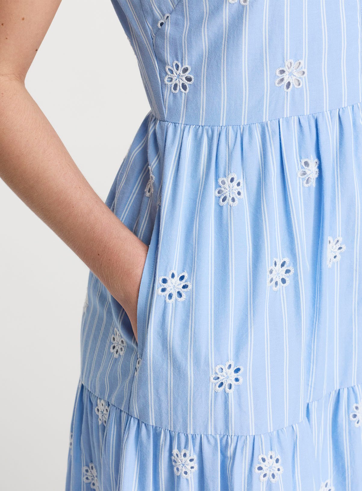 FINERY Rose Broderie Dress Blue Stripe 18 - Image 5 thumbnail