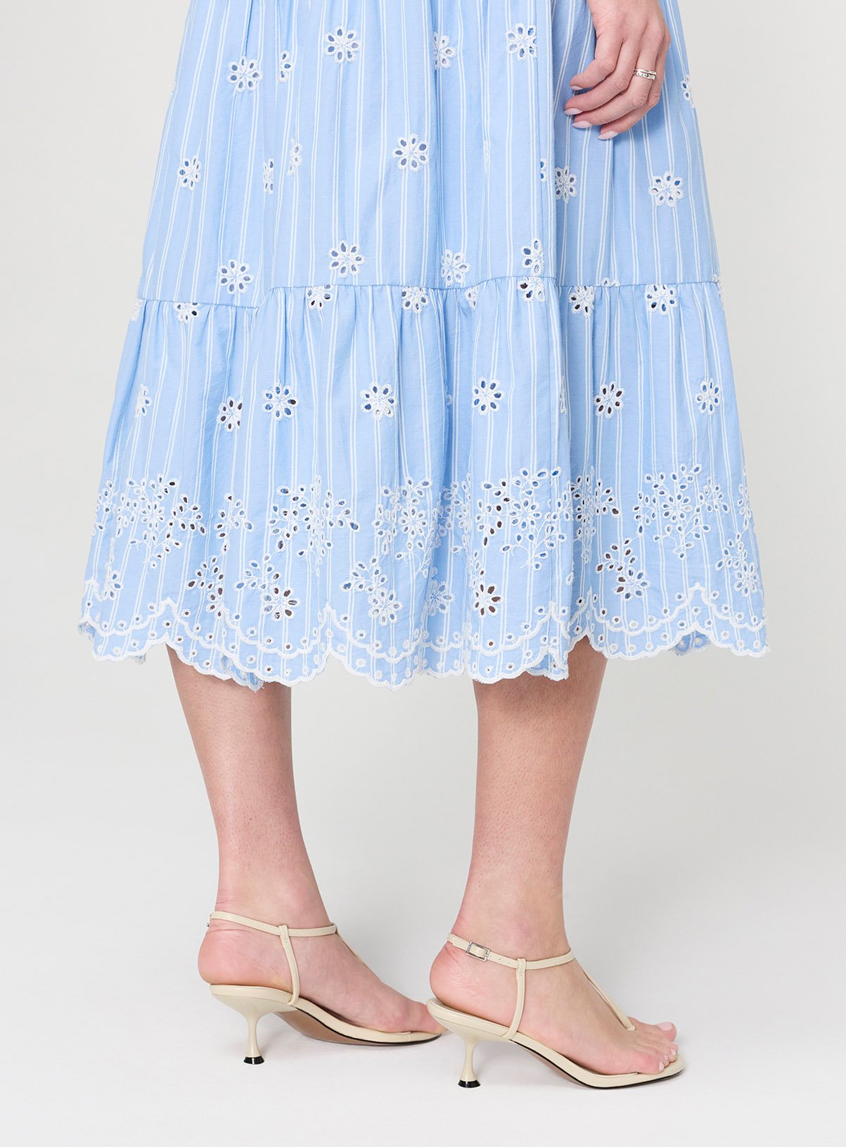 FINERY Rose Broderie Dress Blue Stripe 18 - Image 6 thumbnail