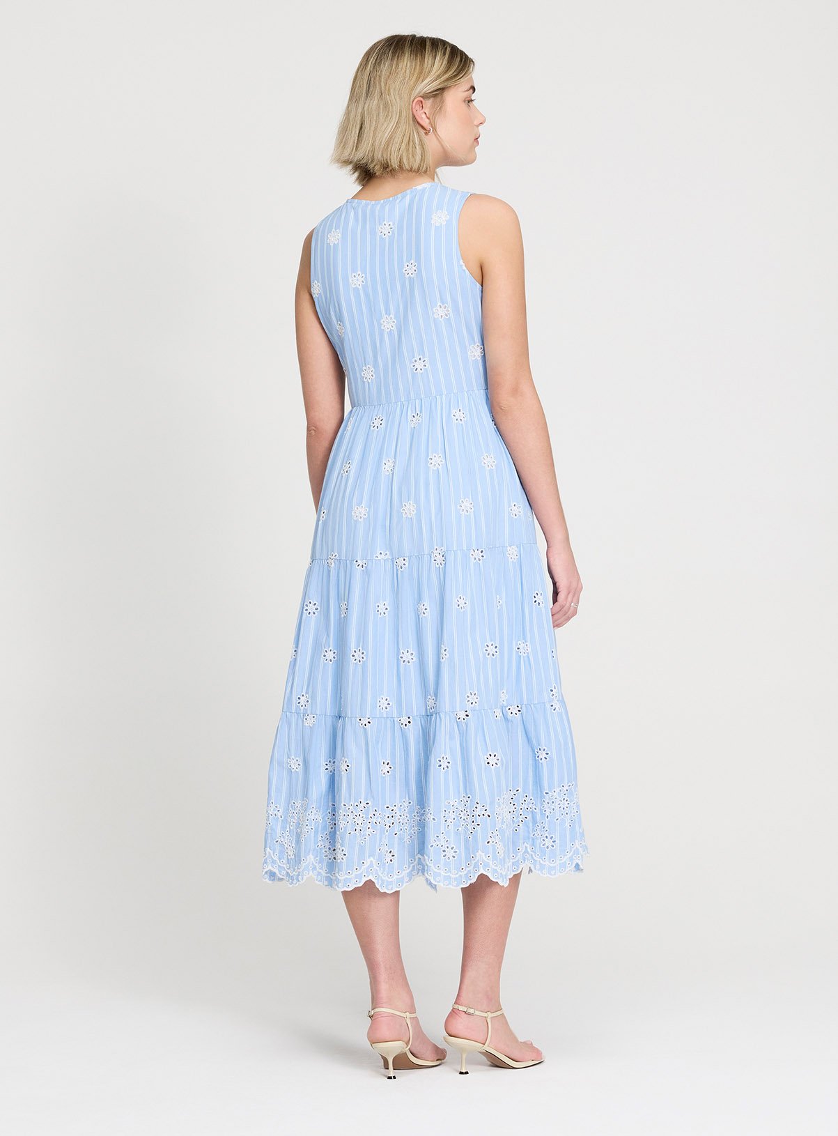 FINERY Rose Broderie Dress Blue Stripe 18 - Image 7 thumbnail