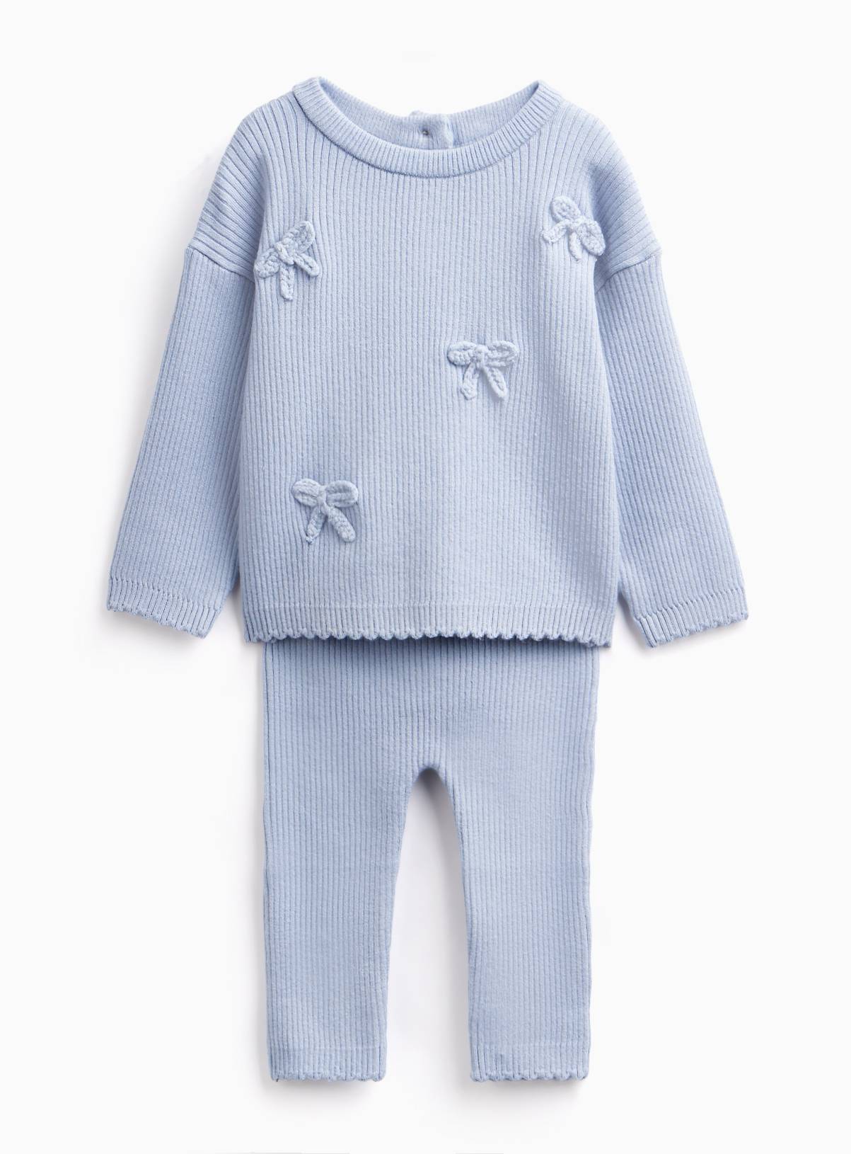 Pale Blue Bow Detail Knit Set 3-6 months - Image 1