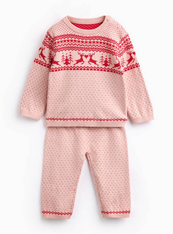 Family Matching Pink Fairisle Knit Set 9-12 months