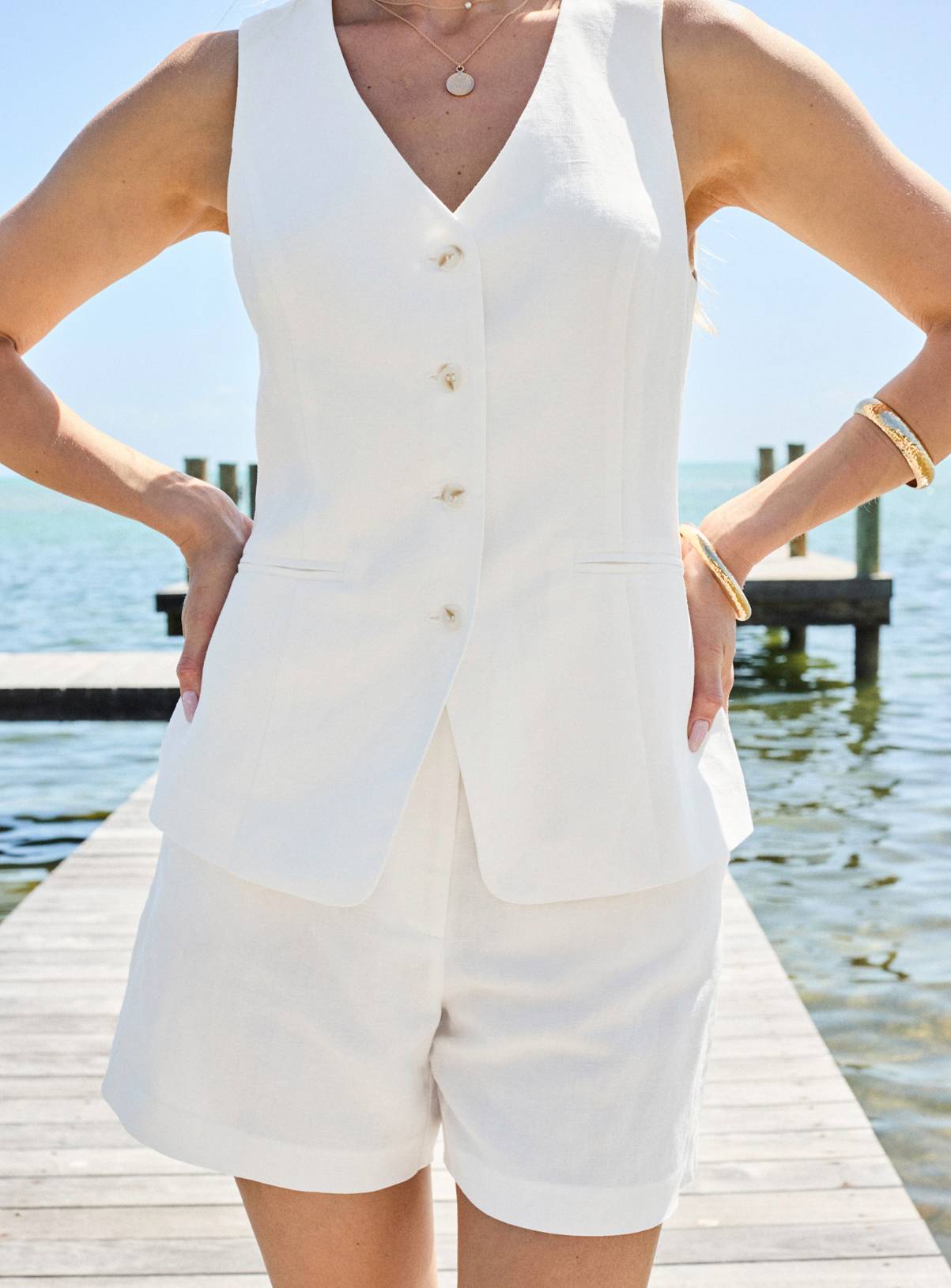 SOSANDAR Ivory Linen Blend Longline Waistcoat 6 - Image 2