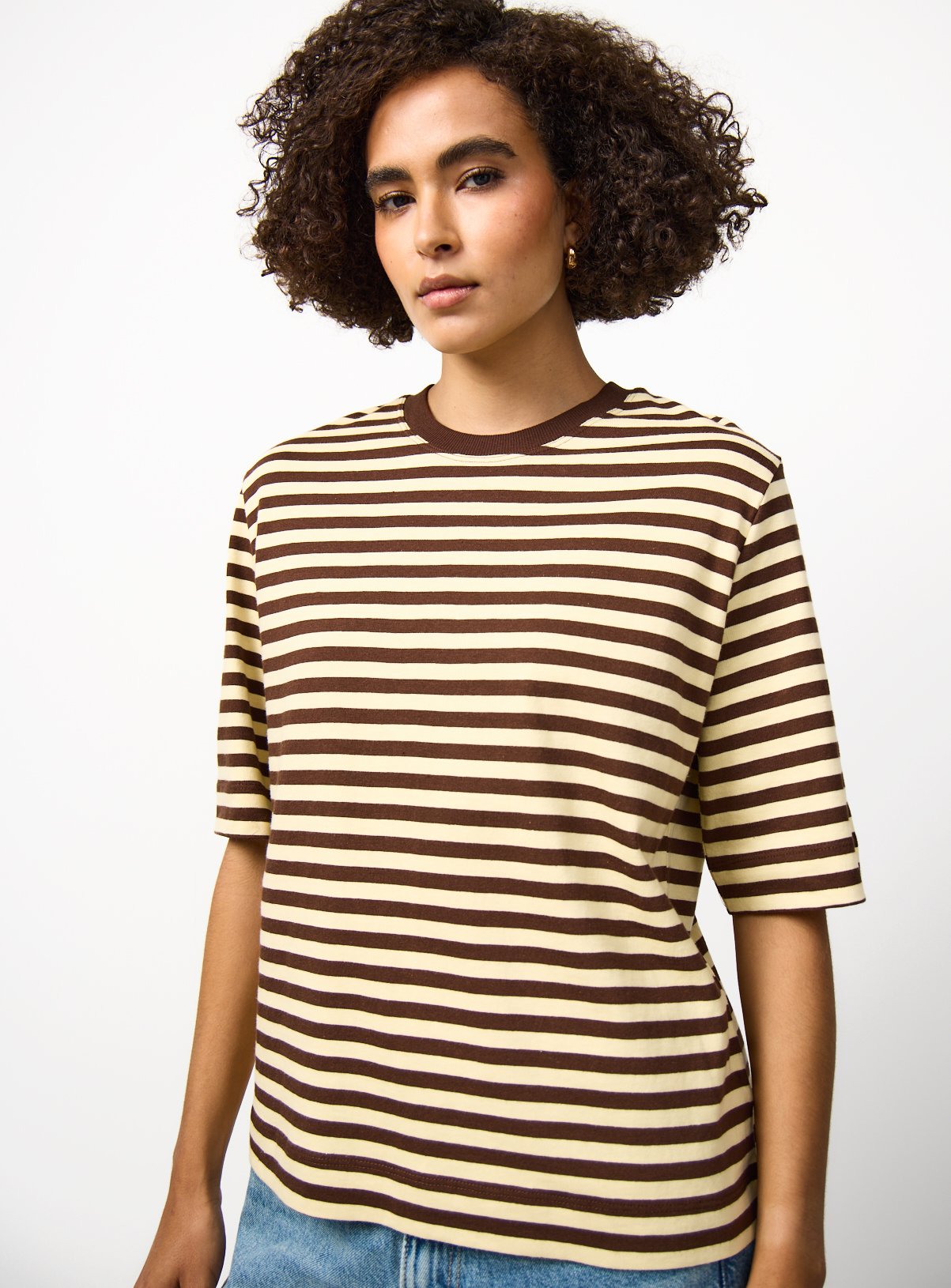 Yellow Stripe Print Boxy Fit T-Shirt L - Image 1 thumbnail