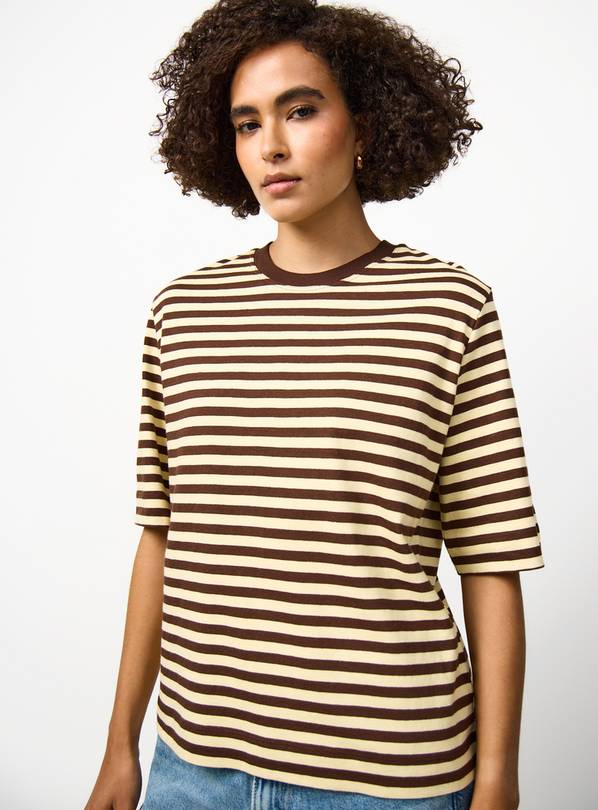 Yellow Stripe Print Boxy Fit T-Shirt M