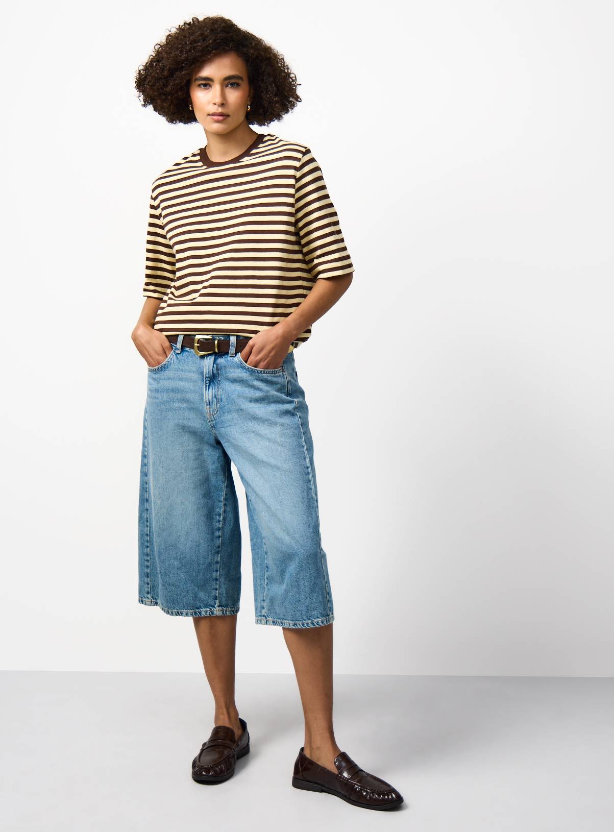 Yellow Stripe Print Boxy Fit T-Shirt L - Image 2