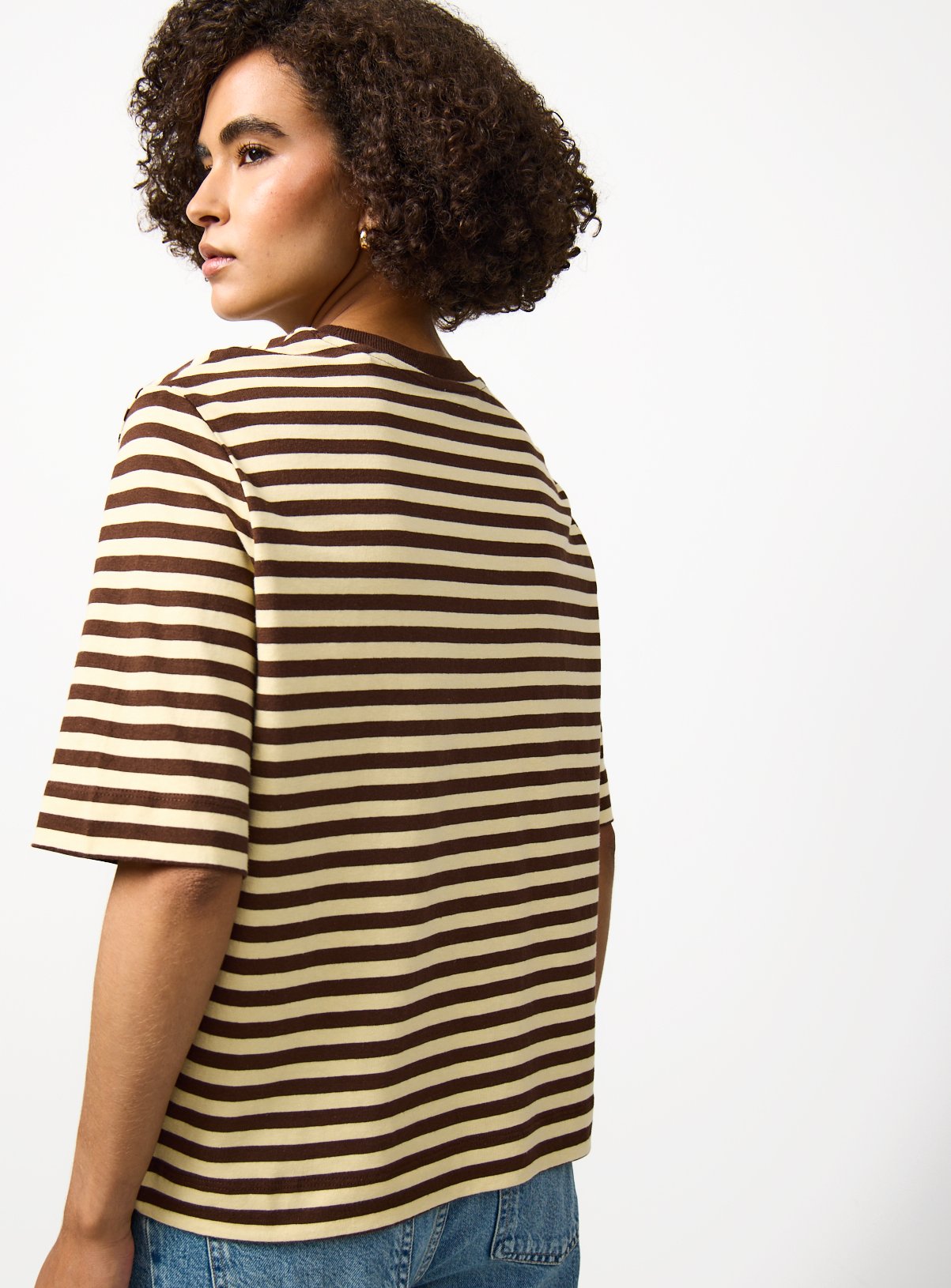 Yellow Stripe Print Boxy Fit T-Shirt L - Image 4 thumbnail