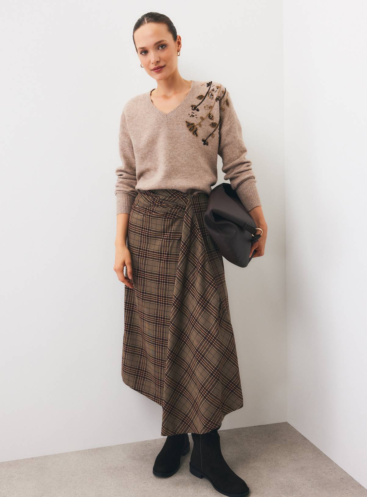 Brown Floral Beaded Jumper XS - Image 2
