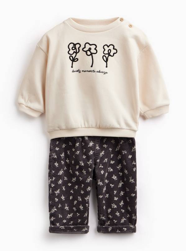 Mono Flower Print Sweatshirt Set 18-24 months