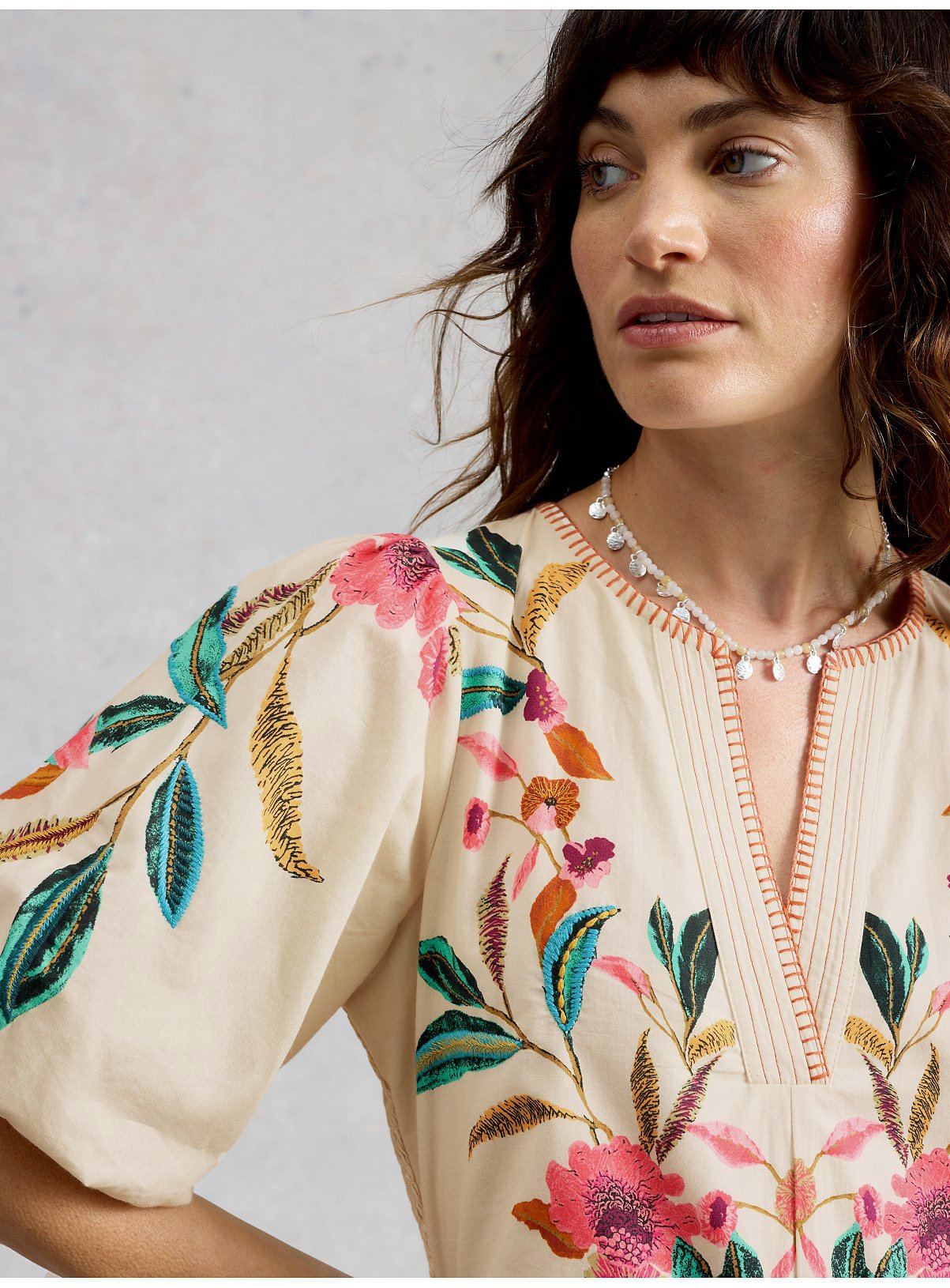 WHITE STUFF Maeve Embroidered Midaxi Dress 10 - Image 3 thumbnail