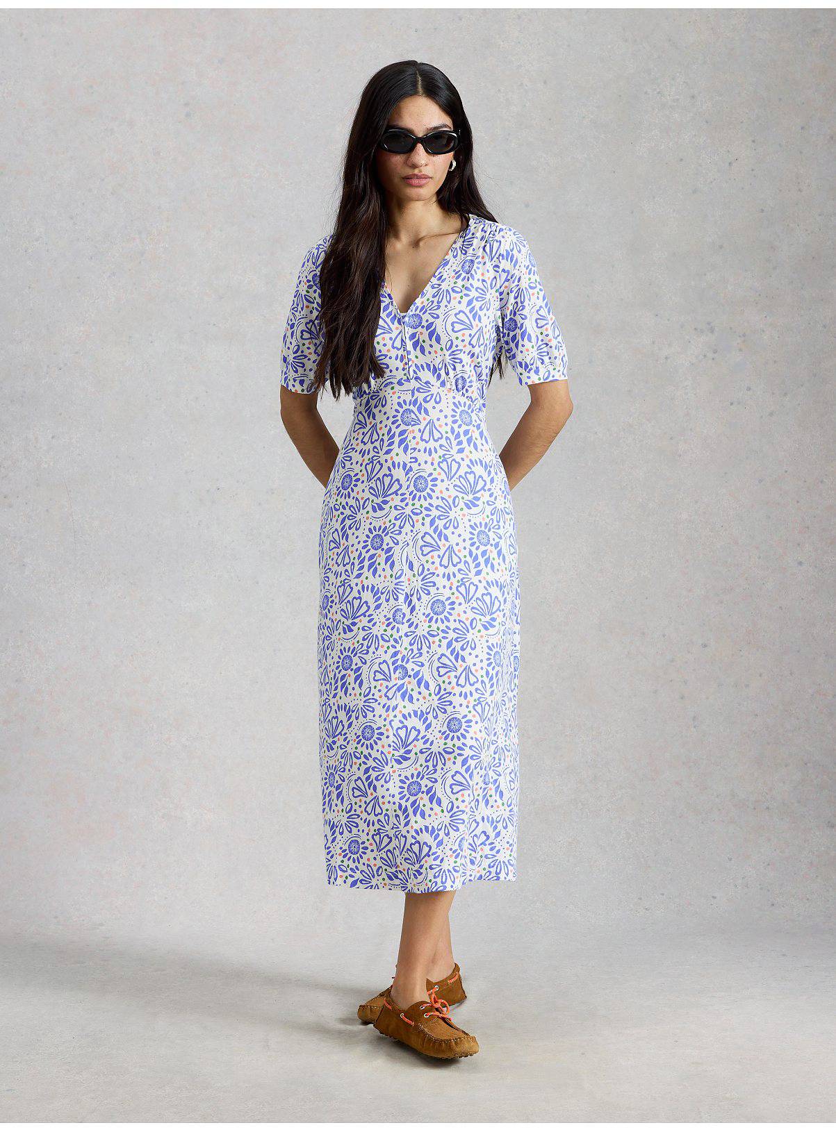 WHITE STUFF Megan Jersey Dress Blue Floral 8 - Image 1