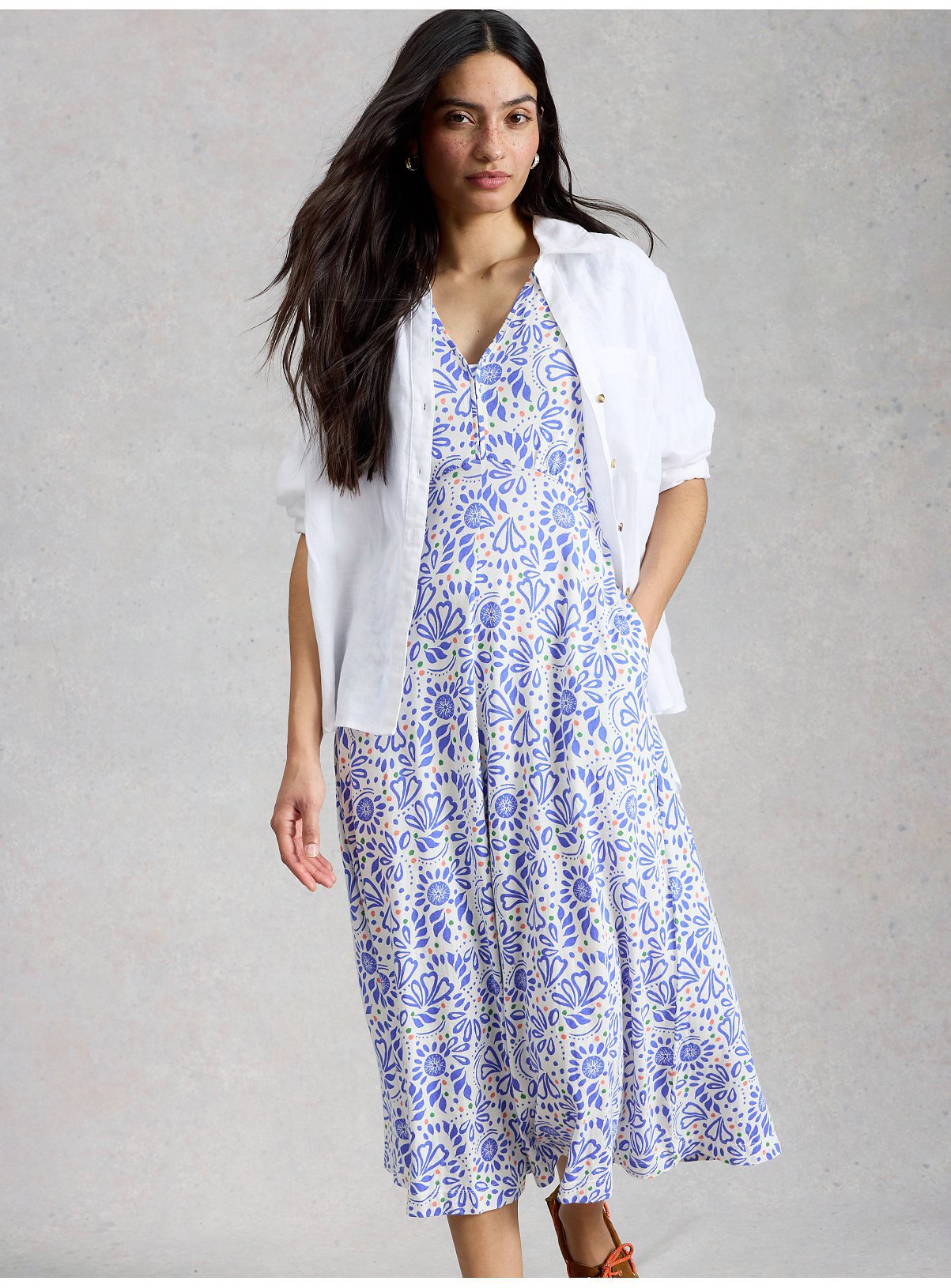 WHITE STUFF Megan Jersey Dress Blue Floral 8 - Image 3 thumbnail
