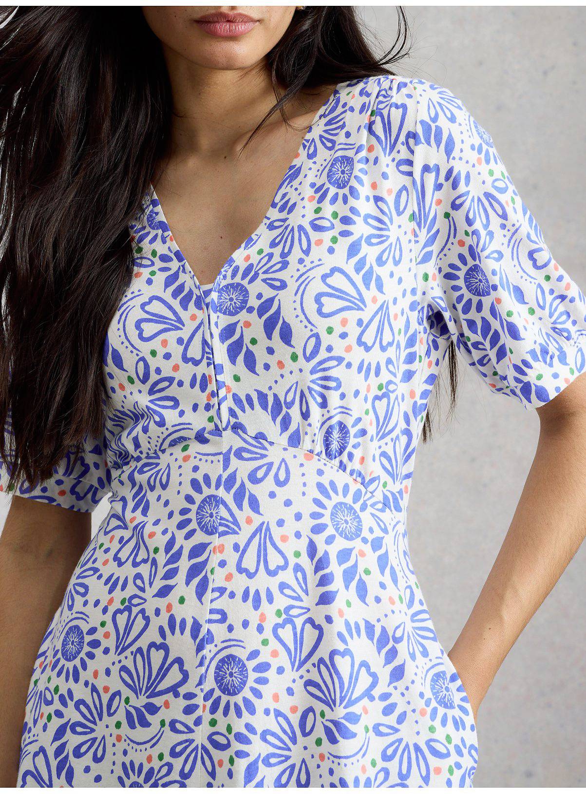 WHITE STUFF Megan Jersey Dress Blue Floral 8 - Image 4