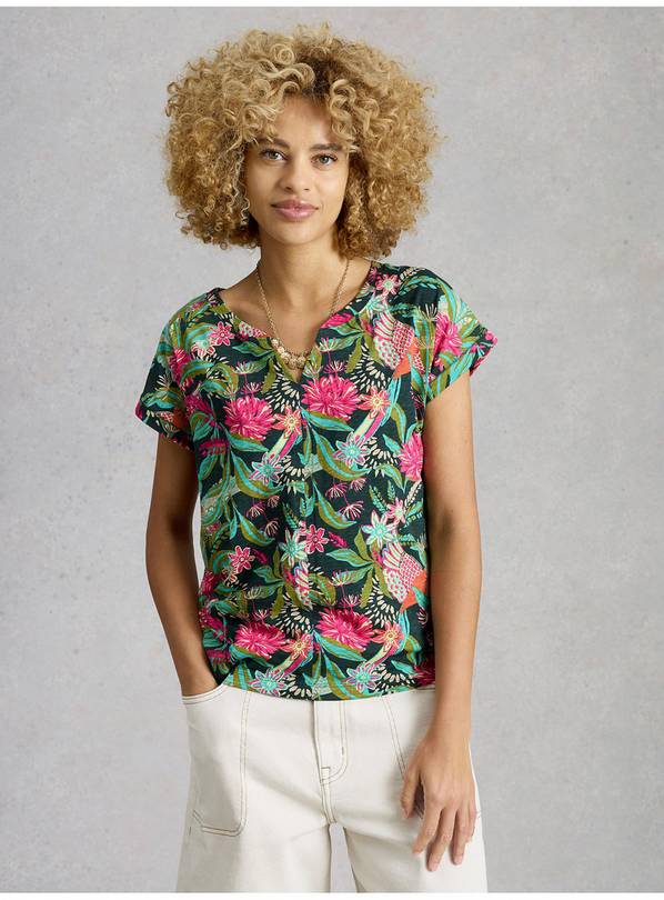 WHITE STUFF Nelly Notch Neck T Shirt Green 8