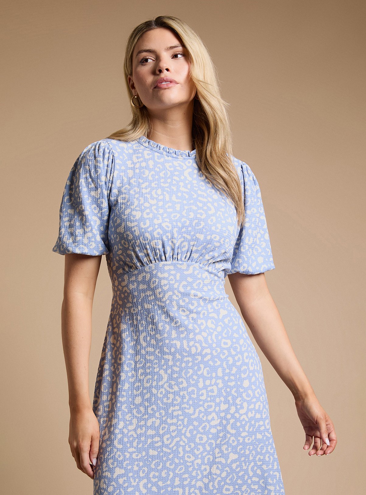 DOROTHY PERKINS Blue Leopard Tie Back Tiered Jersey Midi Dress 16 - Image 2 thumbnail