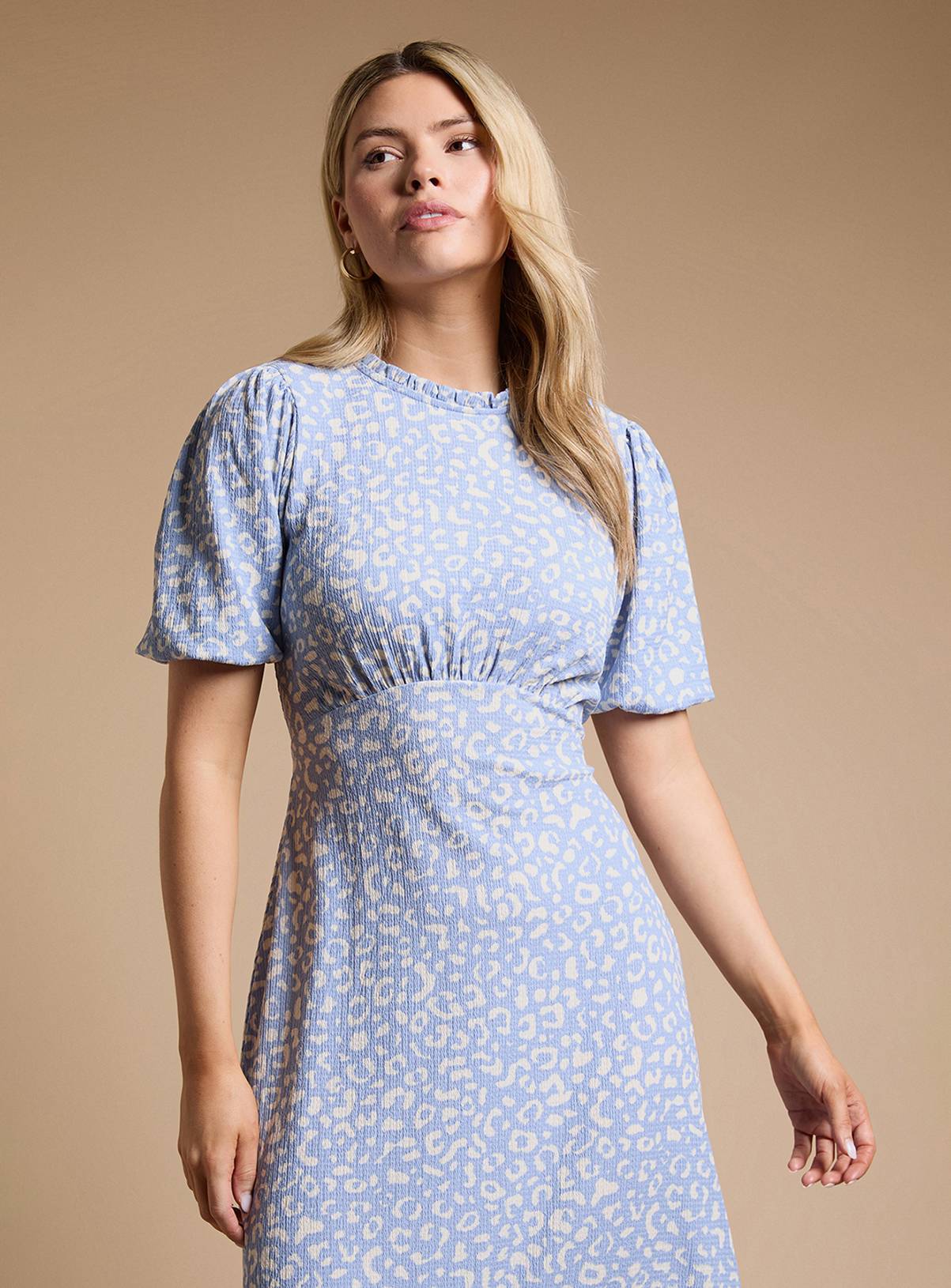 DOROTHY PERKINS Blue Leopard Tie Back Tiered Jersey Midi Dress 16 - Image 2