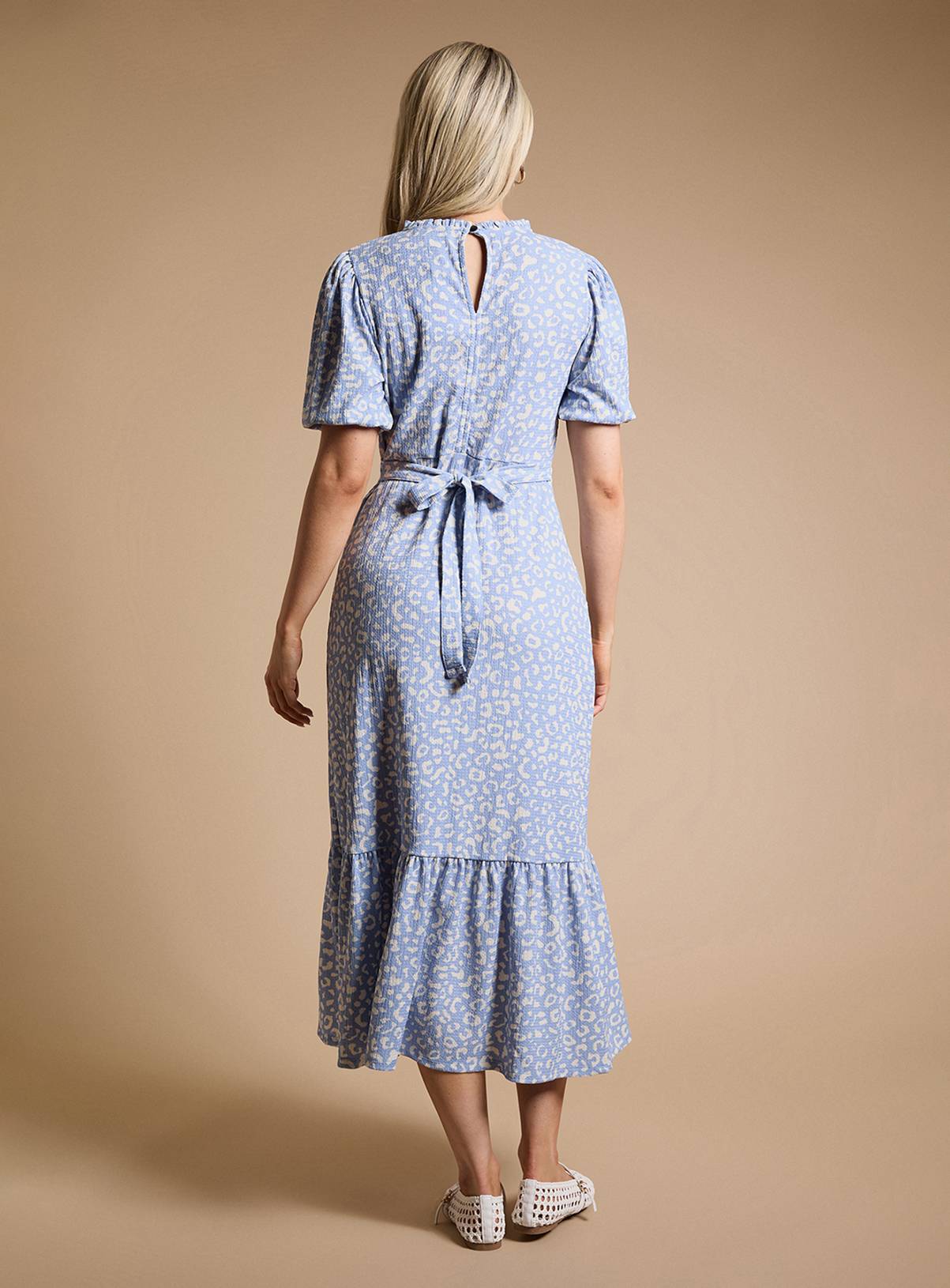 DOROTHY PERKINS Blue Leopard Tie Back Tiered Jersey Midi Dress 16 - Image 3