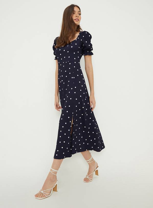 DOROTHY PERKINS Navy Spot Sweetheart Neckline Midi Dress 16