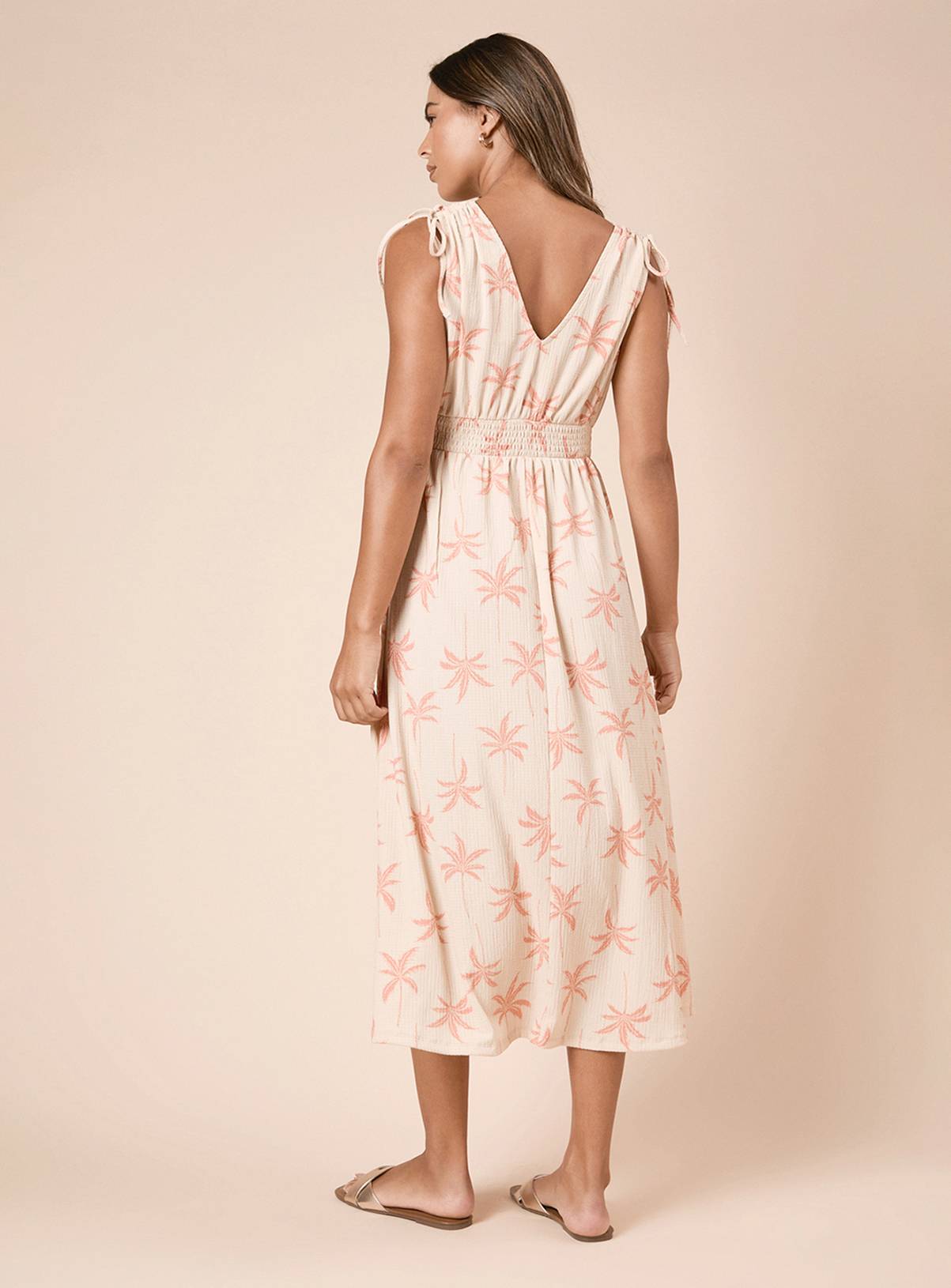 DOROTHY PERKINS Cream Palm Tie Shoulder Shirred Waist Jersey Midi Dress 18 - Image 5