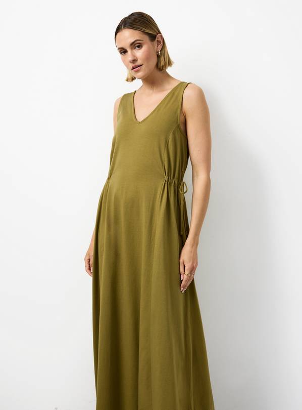 Khaki Jersey Tie Side Midaxi Dress 10
