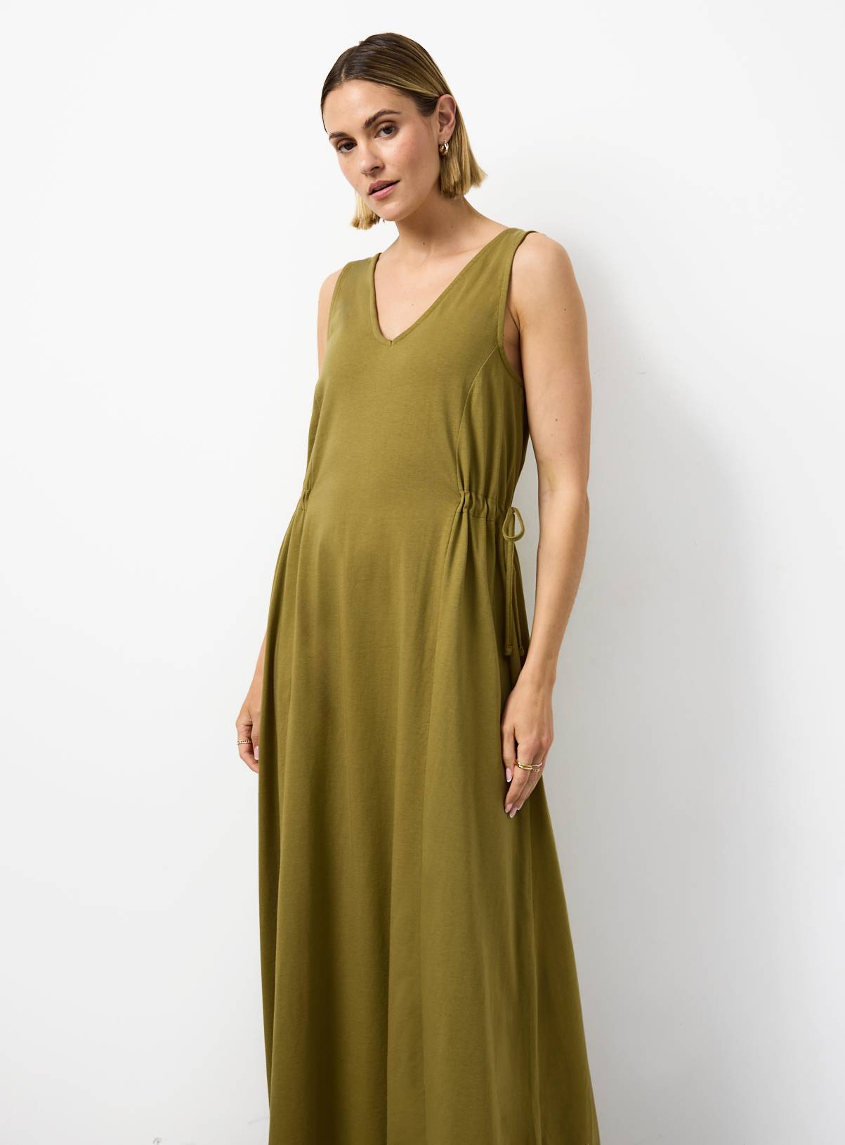 Khaki Jersey Tie Side Midaxi Dress 12 - Image 1