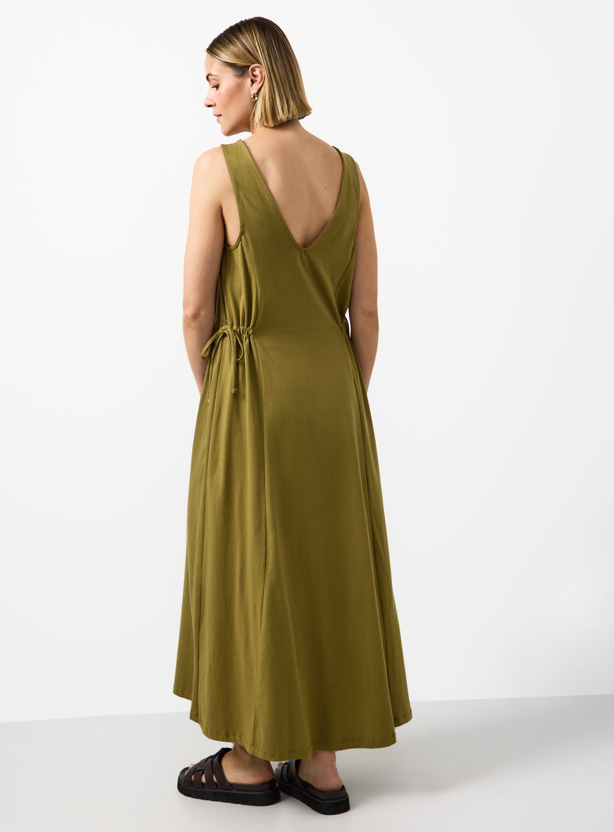 Khaki Jersey Tie Side Midaxi Dress 12 - Image 4 thumbnail