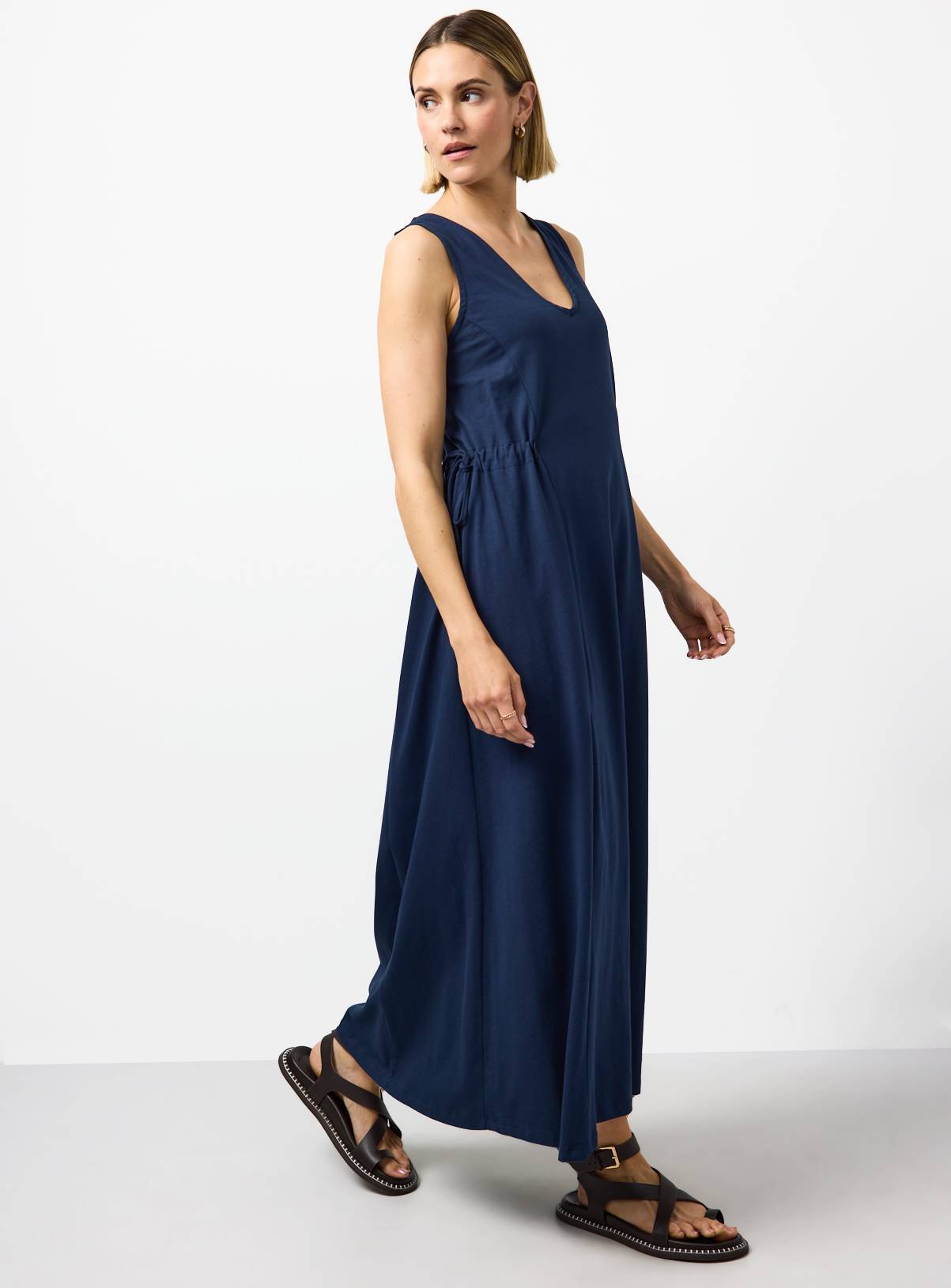 Navy Jersey Tie Side Midaxi Dress 8 - Image 2