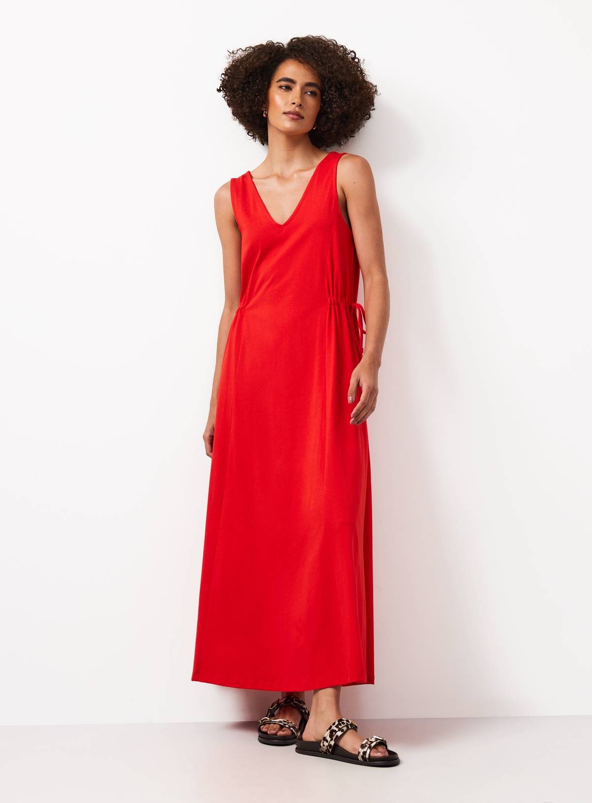 Red Jersey Tie Side Midaxi Dress 20 - Image 2