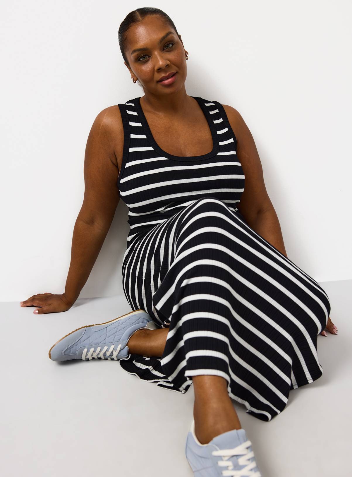 Black Stripe Print Jersey Midi Dress 14 - Image 1