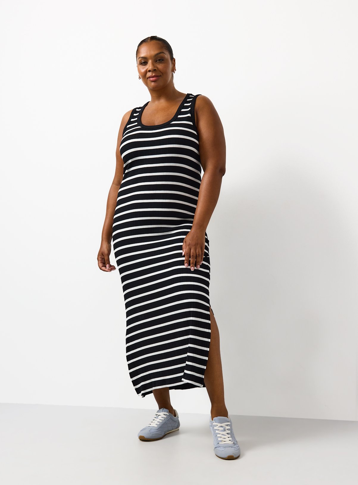 Black Stripe Print Jersey Midi Dress 14 - Image 2 thumbnail
