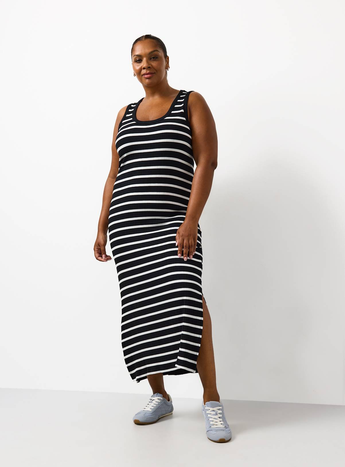 Black Stripe Print Jersey Midi Dress 14 - Image 2