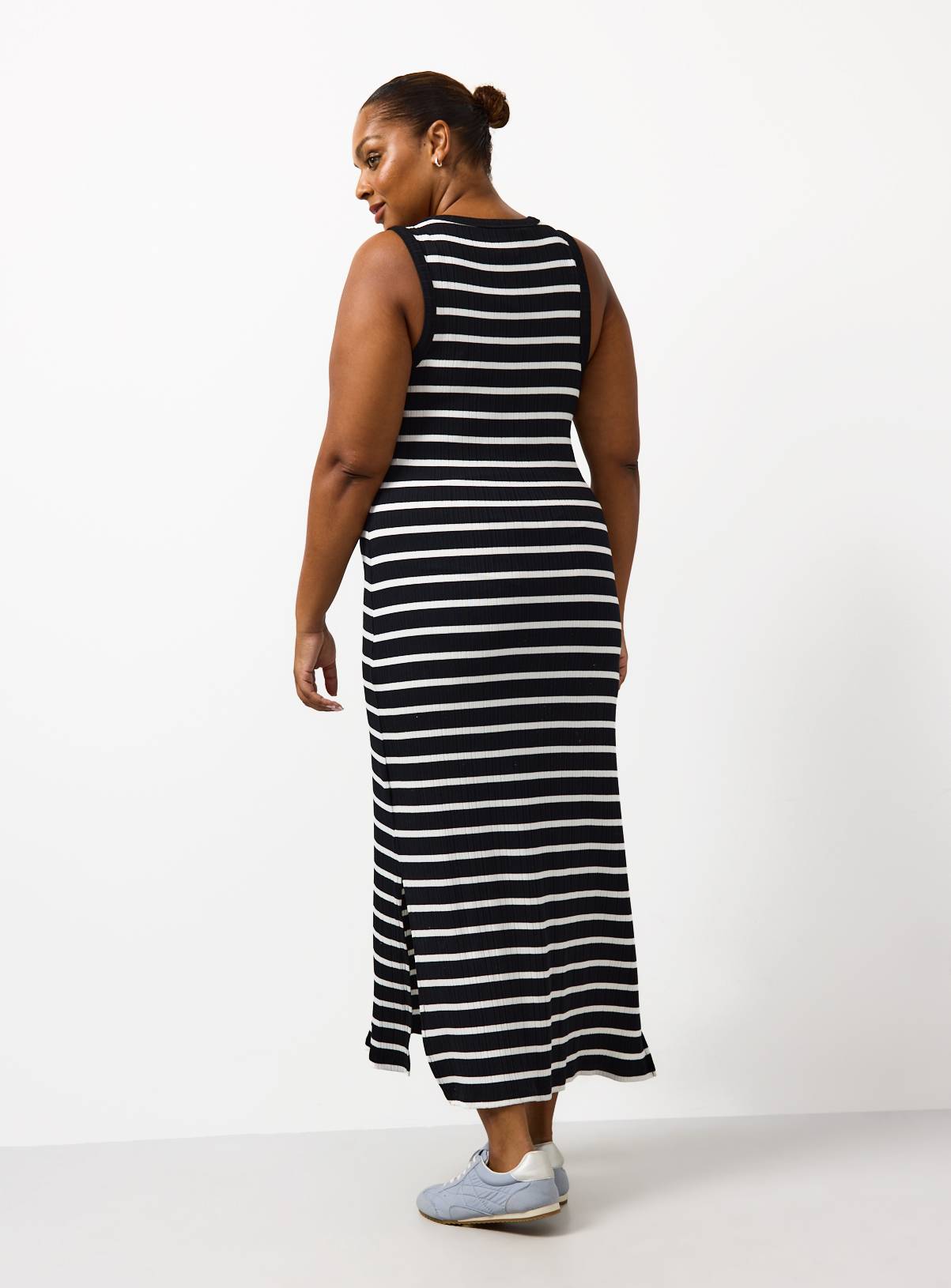 Black Stripe Print Jersey Midi Dress 14 - Image 4