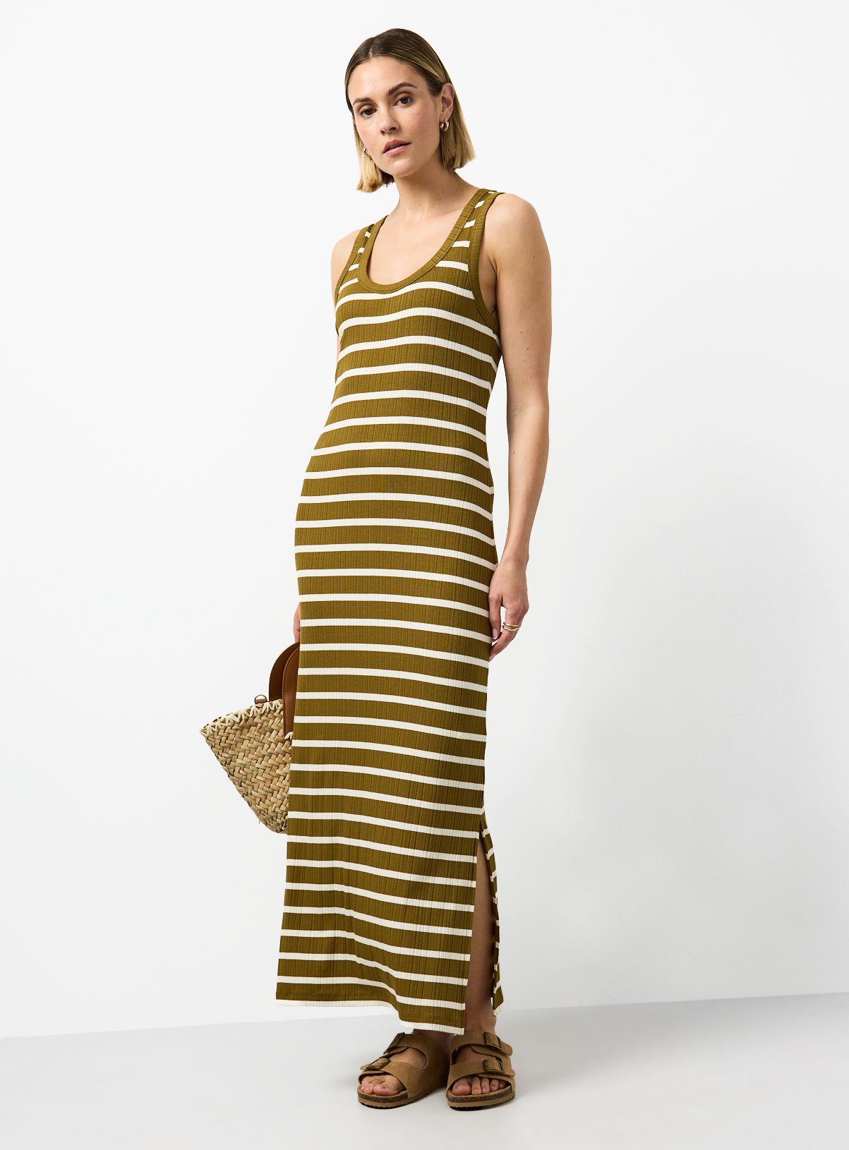 Khaki Stripe Print Jersey Midi Dress 22 - Image 2 thumbnail