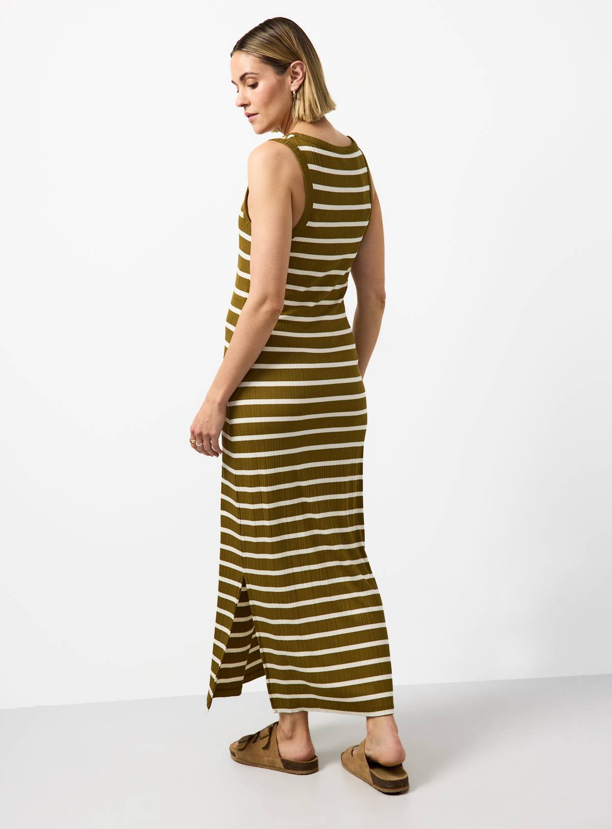 Khaki Stripe Print Jersey Midi Dress 22 - Image 4