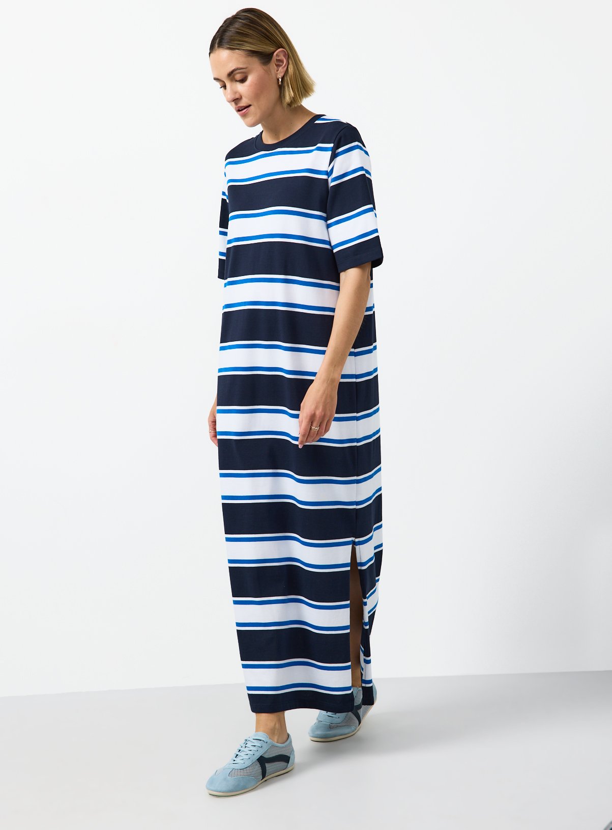 Navy Stripe Print Jersey Midaxi T-Shirt Dress 6 - Image 2 thumbnail
