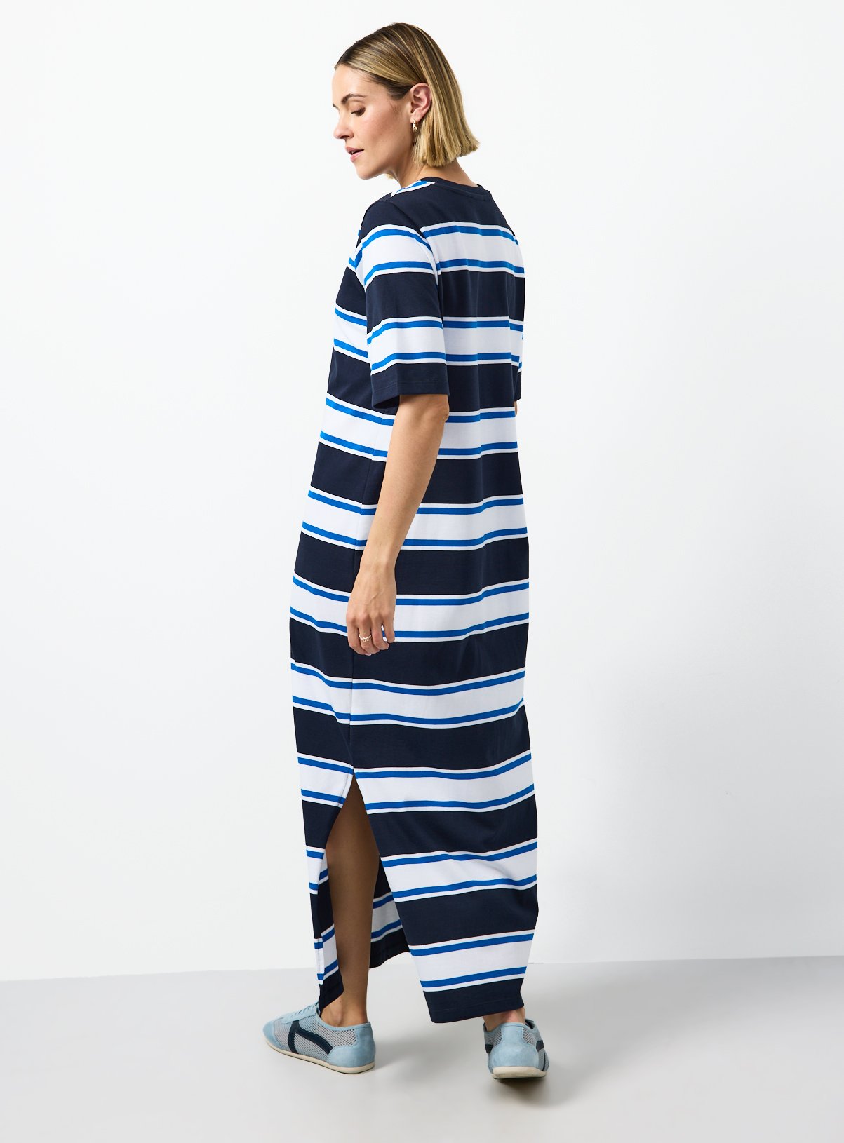 Navy Stripe Print Jersey Midaxi T-Shirt Dress 6 - Image 4 thumbnail